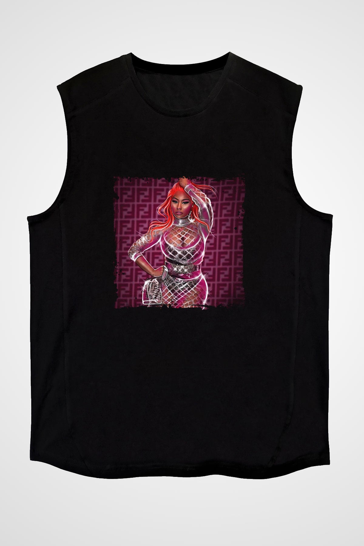Nicki Minaj Baskılı Unisex Siyah Kolsuz Tişört
