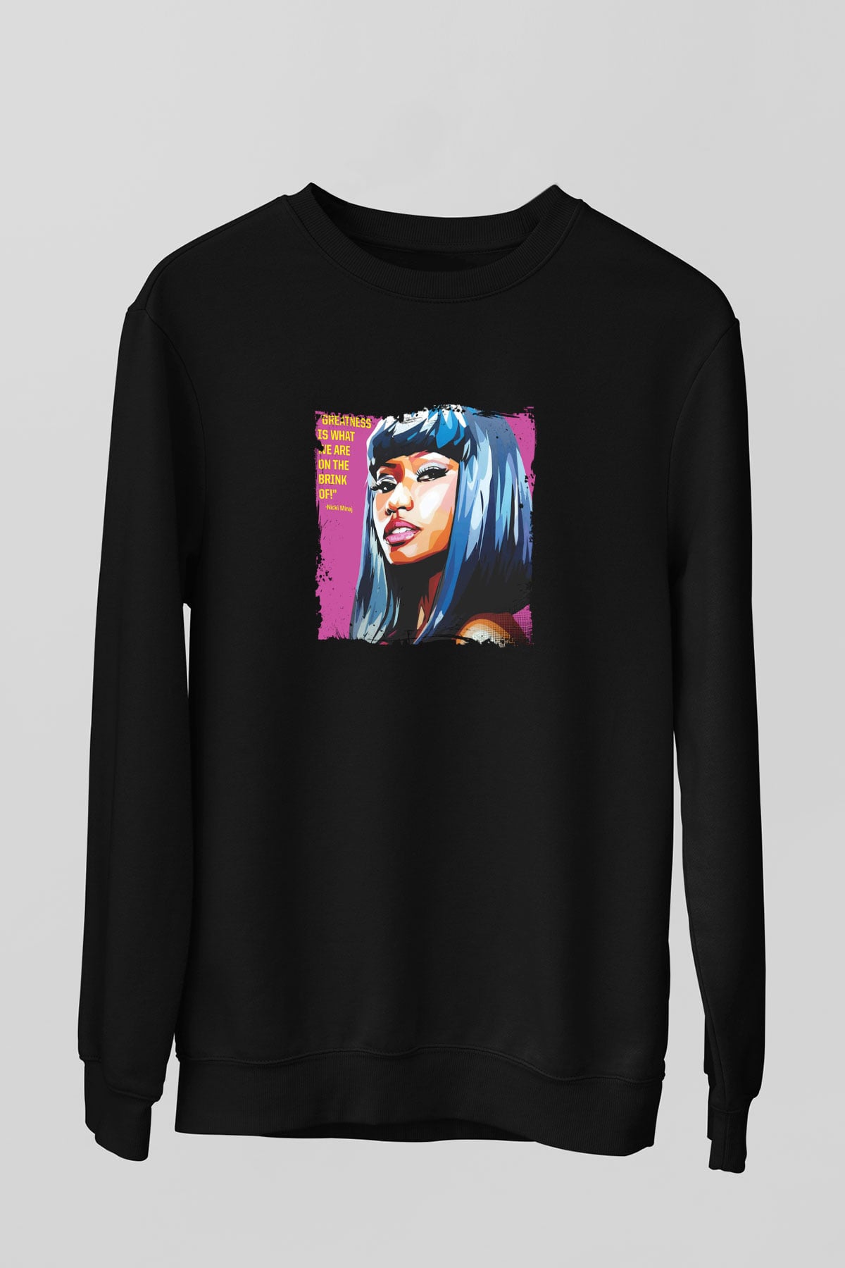 Nicki Minaj Baskılı Unisex Siyah Sweatshirt