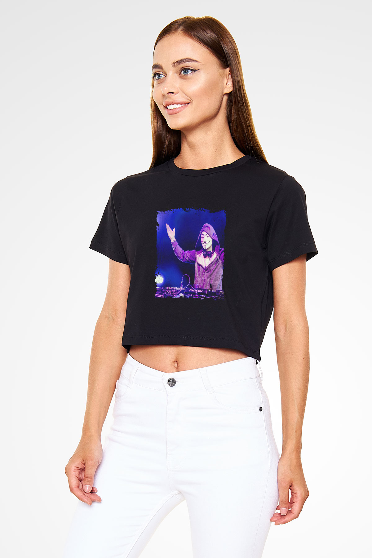Nicky Romero Baskılı Crop Top Siyah Kadın Tişört