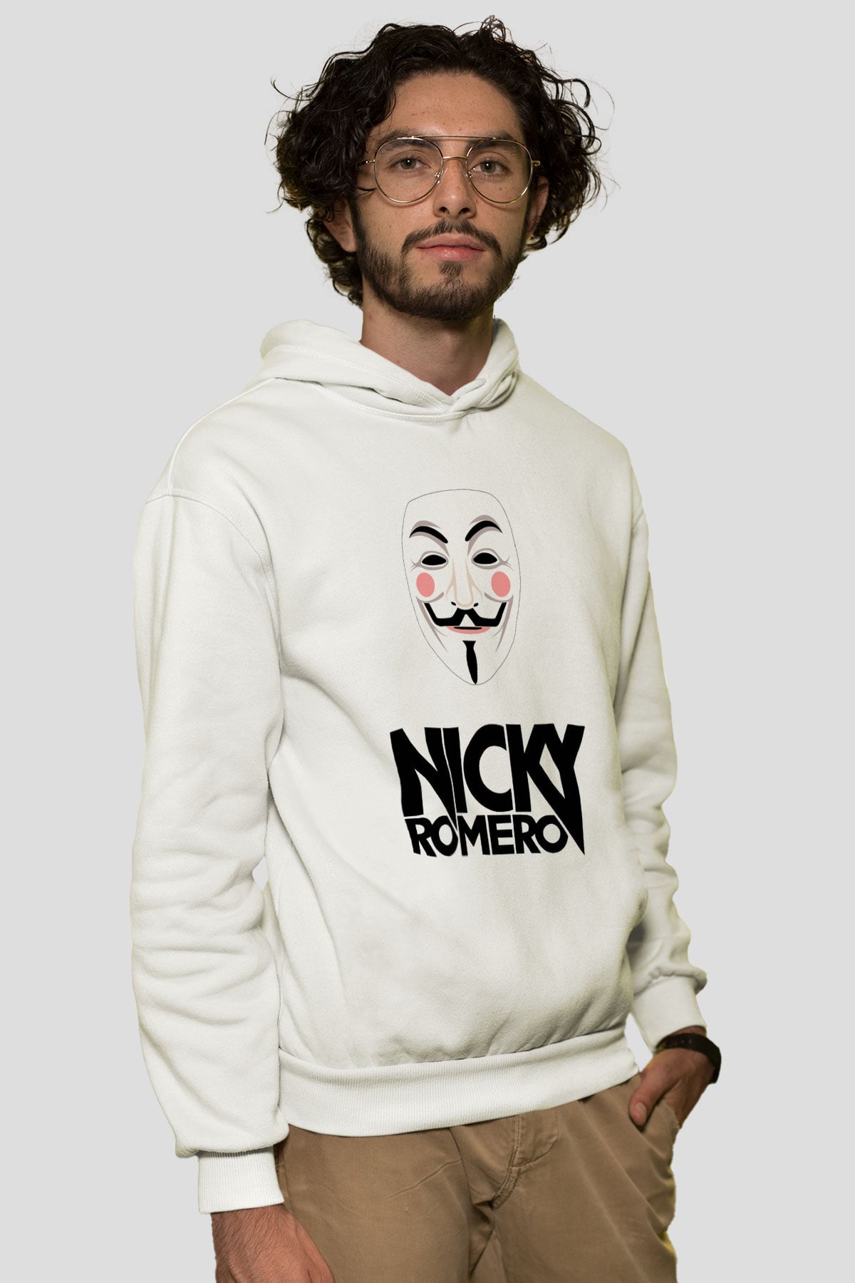 Nicky Romero Beyaz Unisex Kapşonlu Sweatshirt