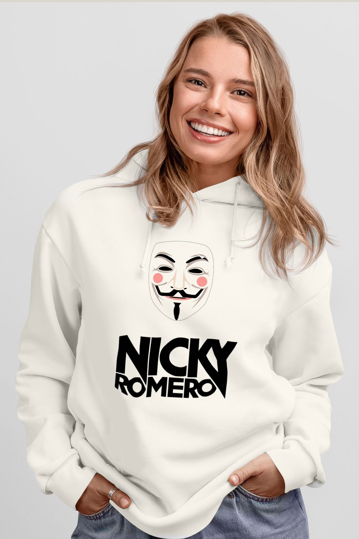 Nicky Romero Beyaz Unisex Kapşonlu Sweatshirt