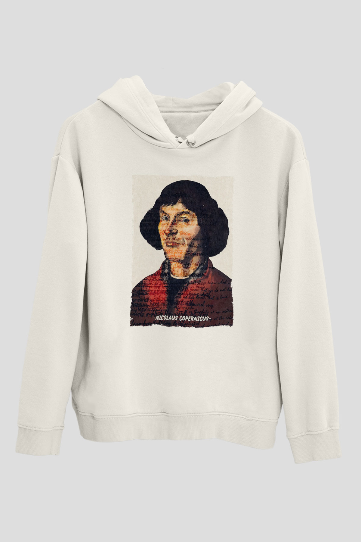 Nicolaus Copernicus Baskılı Unisex Ekru Hoodie