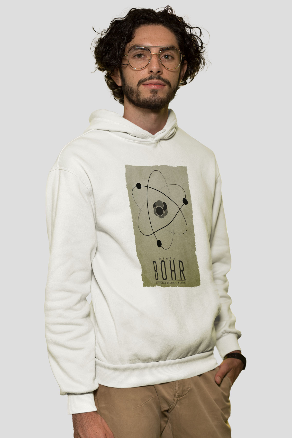 Niehls Bohr Atom Baskılı Unisex Ekru Hoodie
