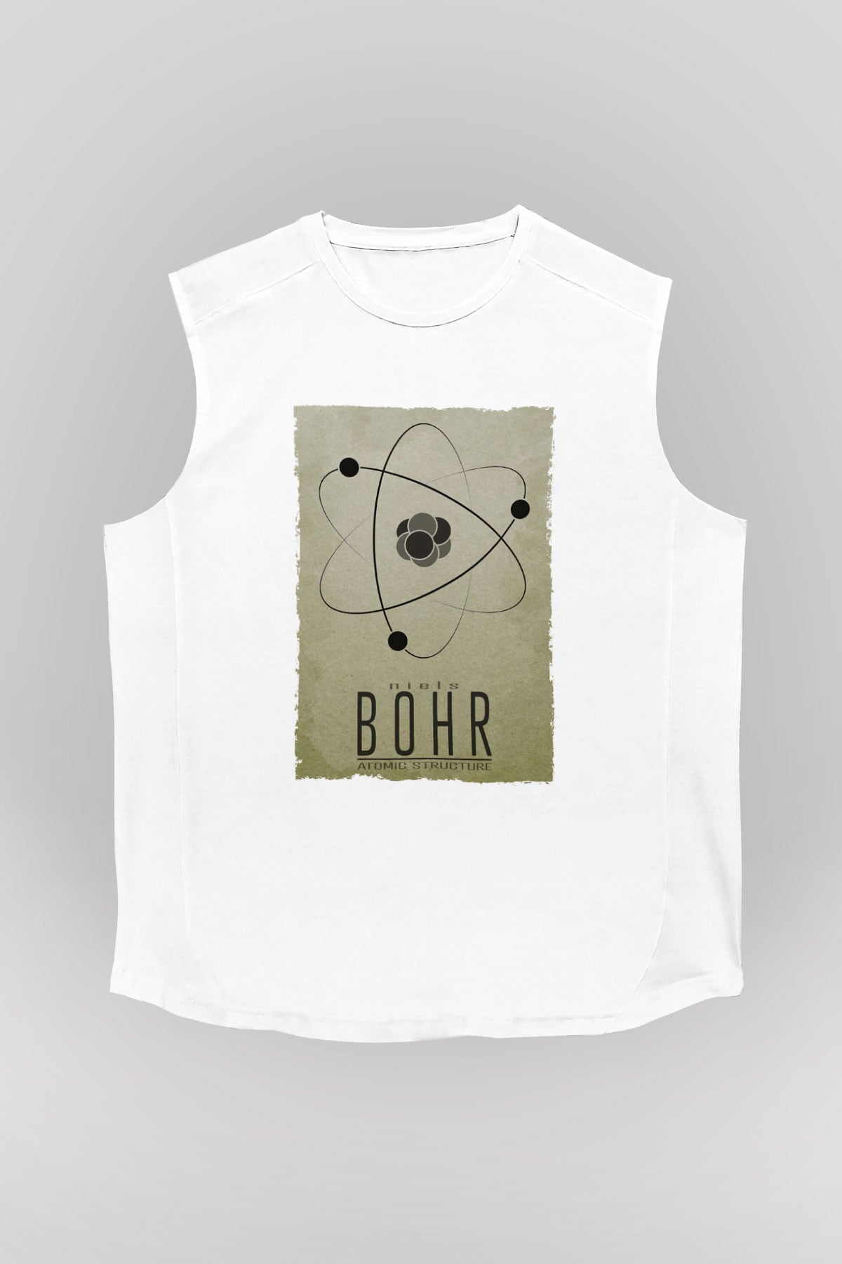 Niehls Bohr Atom Baskılı Unisex Kolsuz Beyaz Tişört - Tshirt