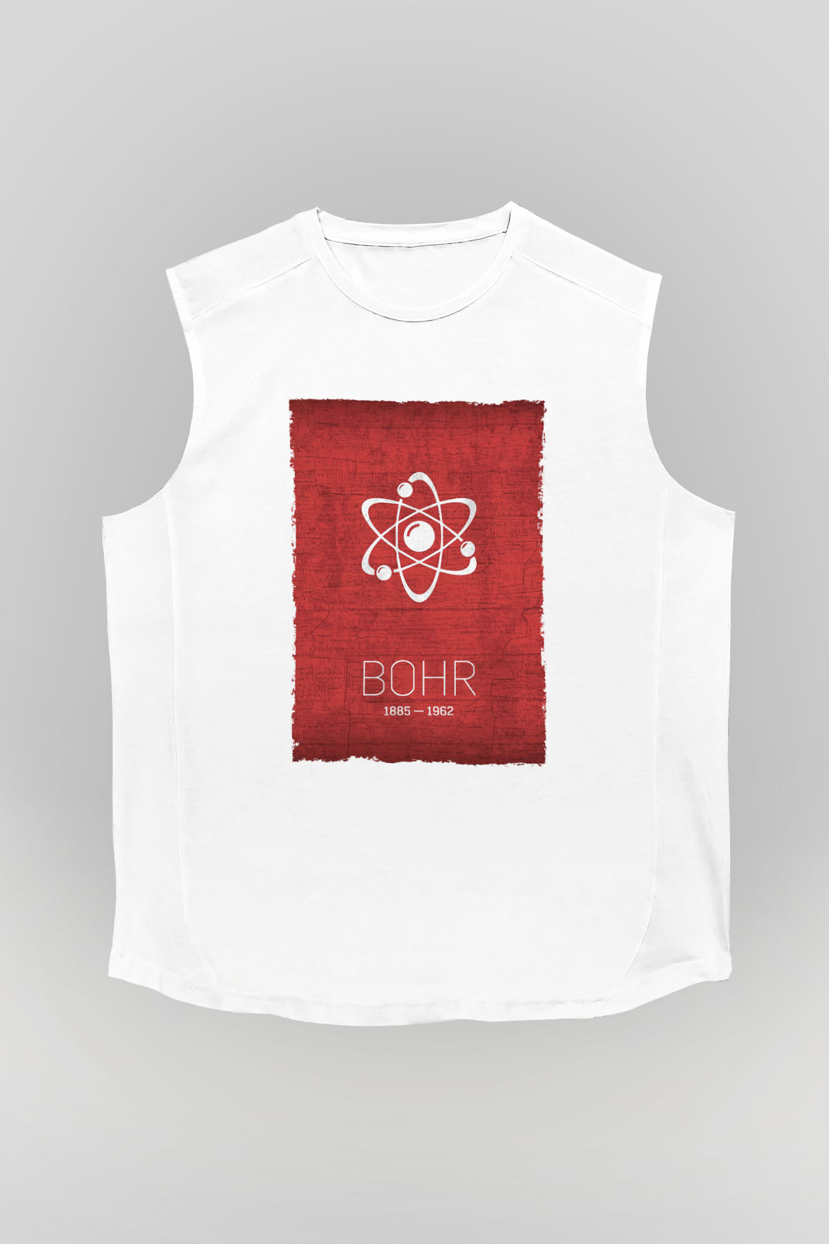 Niels Bohr Atom Modeli Baskılı Unisex Kolsuz Beyaz Tişört - Tshirt