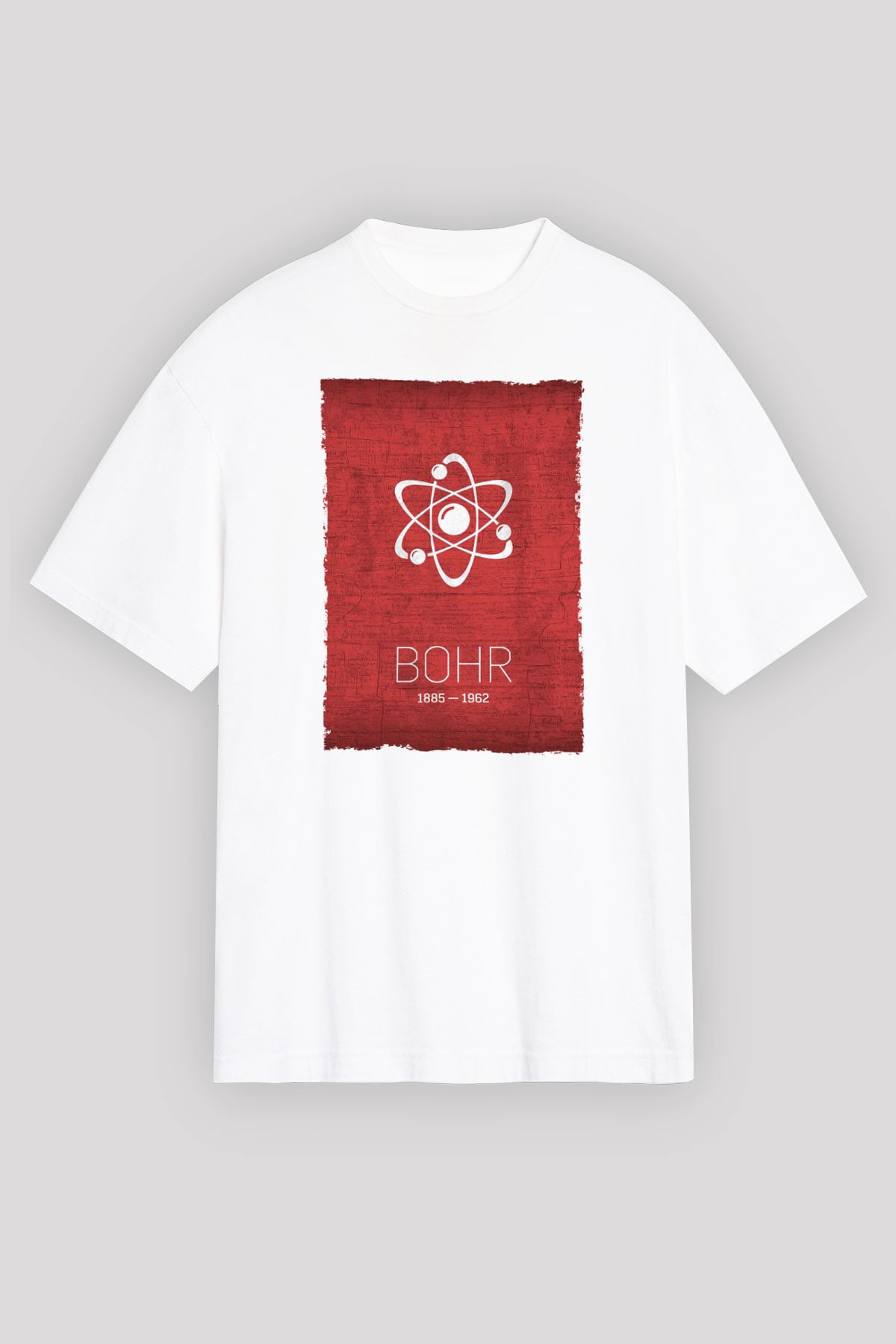 Niels Bohr Atom Modeli Baskılı Unisex Oversize Beyaz Tişört - Tshirt