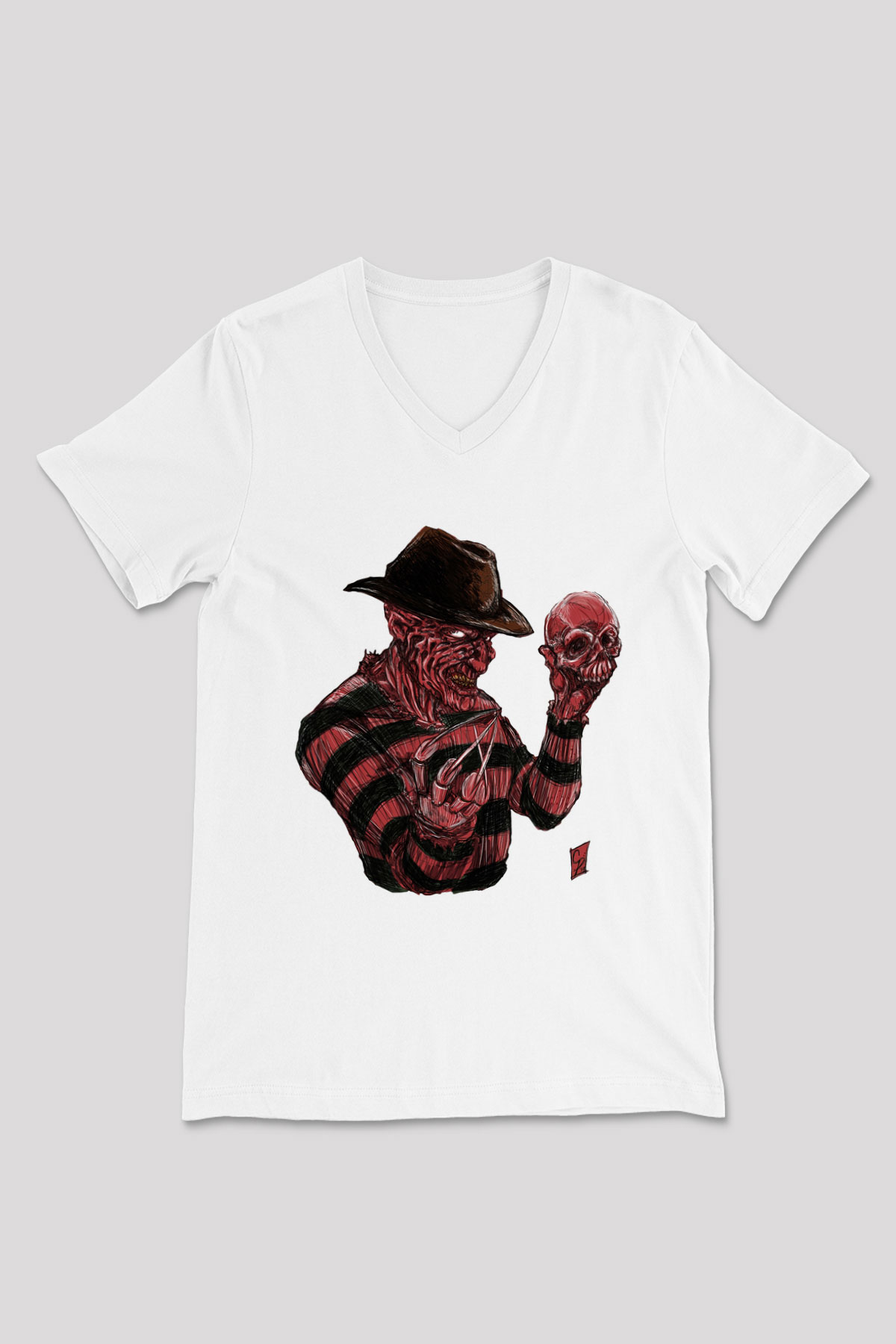 Nightmare on Elm Street Elm Sokağı Beyaz Unisex V Yaka Tişört