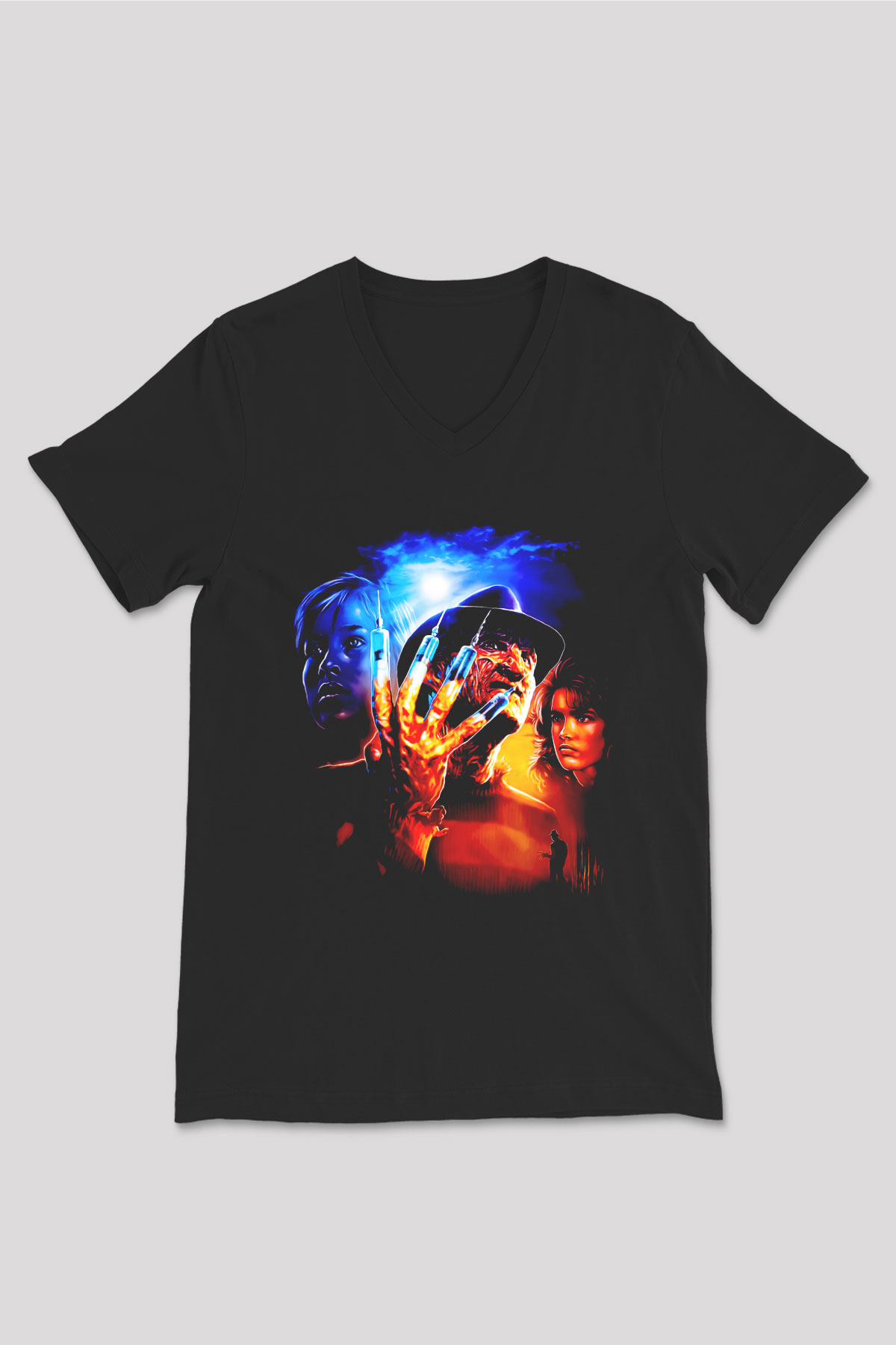 Nightmare on Elm Street Elm Sokağı Siyah Unisex  V Yaka Tişört