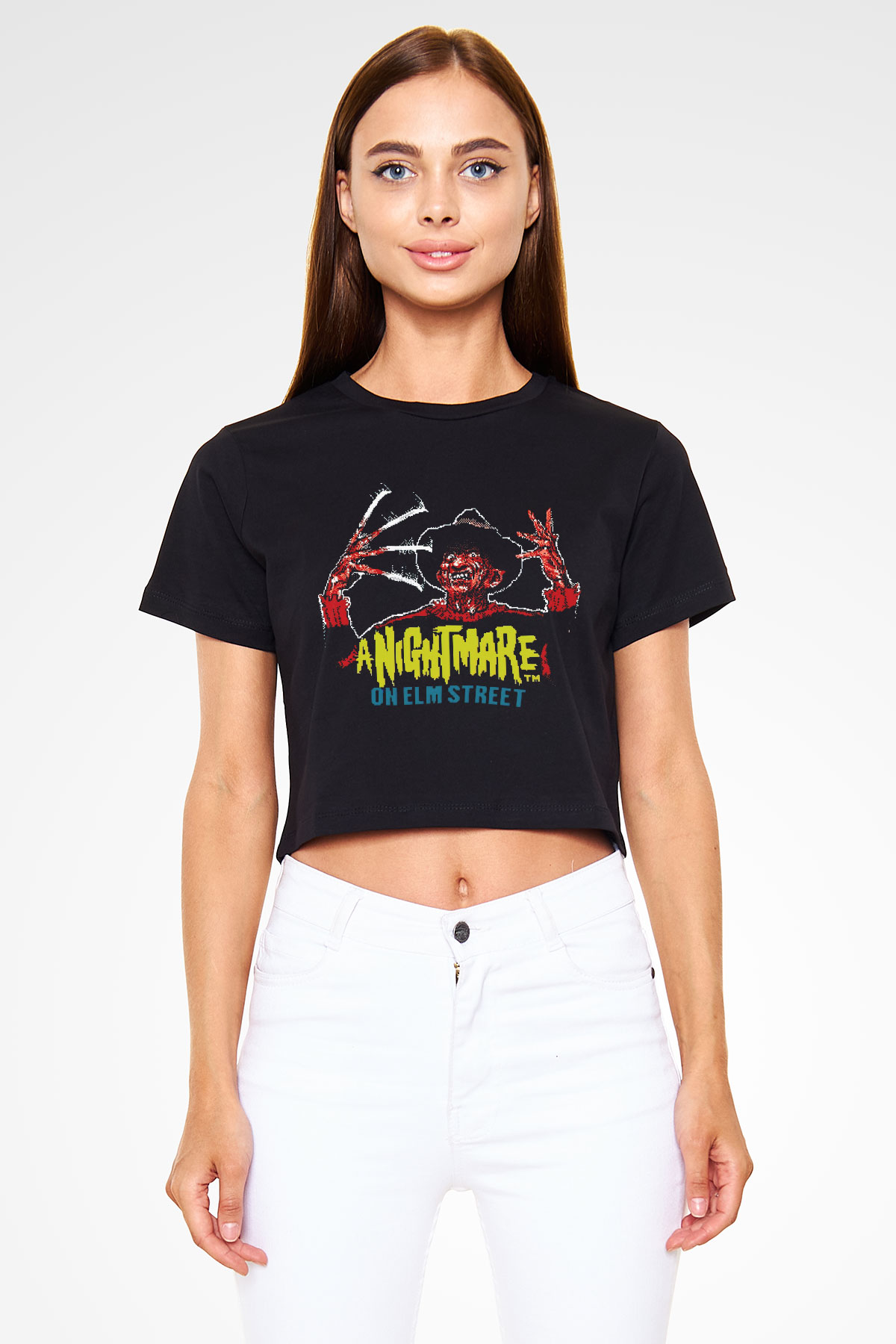 Nightmare on Elm Street Elm Sokağı Siyah Crop Top Tişört