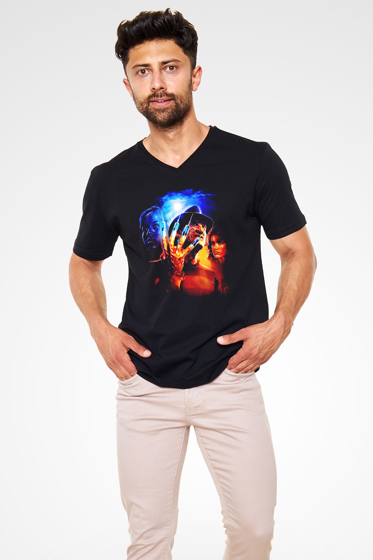 Nightmare on Elm Street Elm Sokağı Siyah Unisex  V Yaka Tişört
