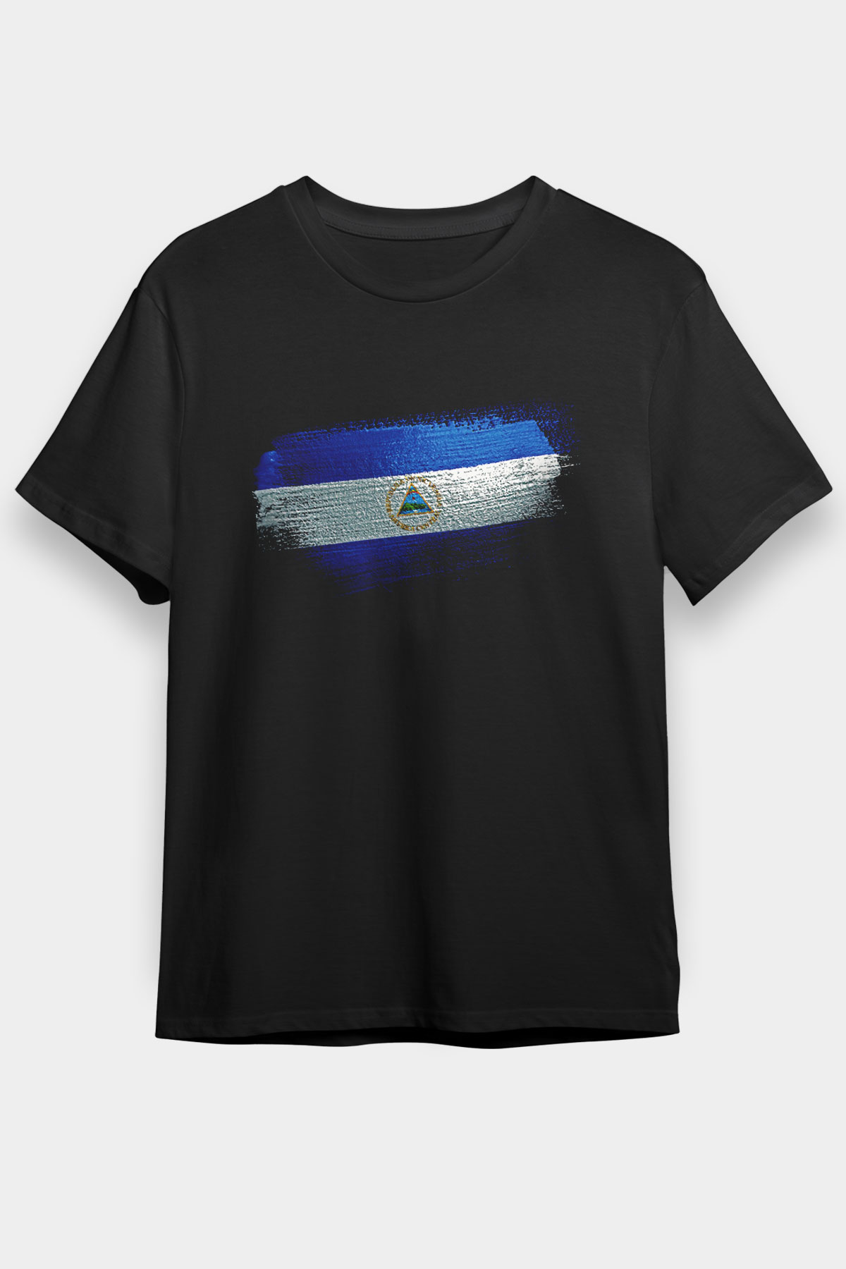 Nikaragua - Nicaragua Bayrağı Baskılı Unisex Siyah Tişört