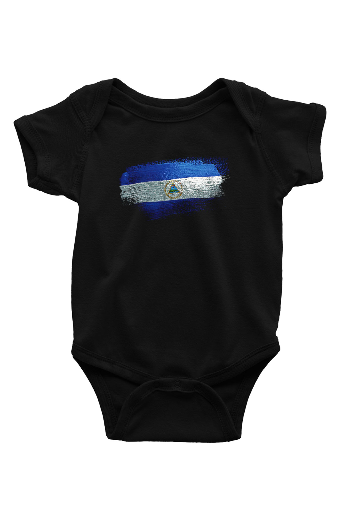 Nikaragua - Nicaragua Bayrağı Baskılı Unisex Siyah Bebek Body - Zıbın