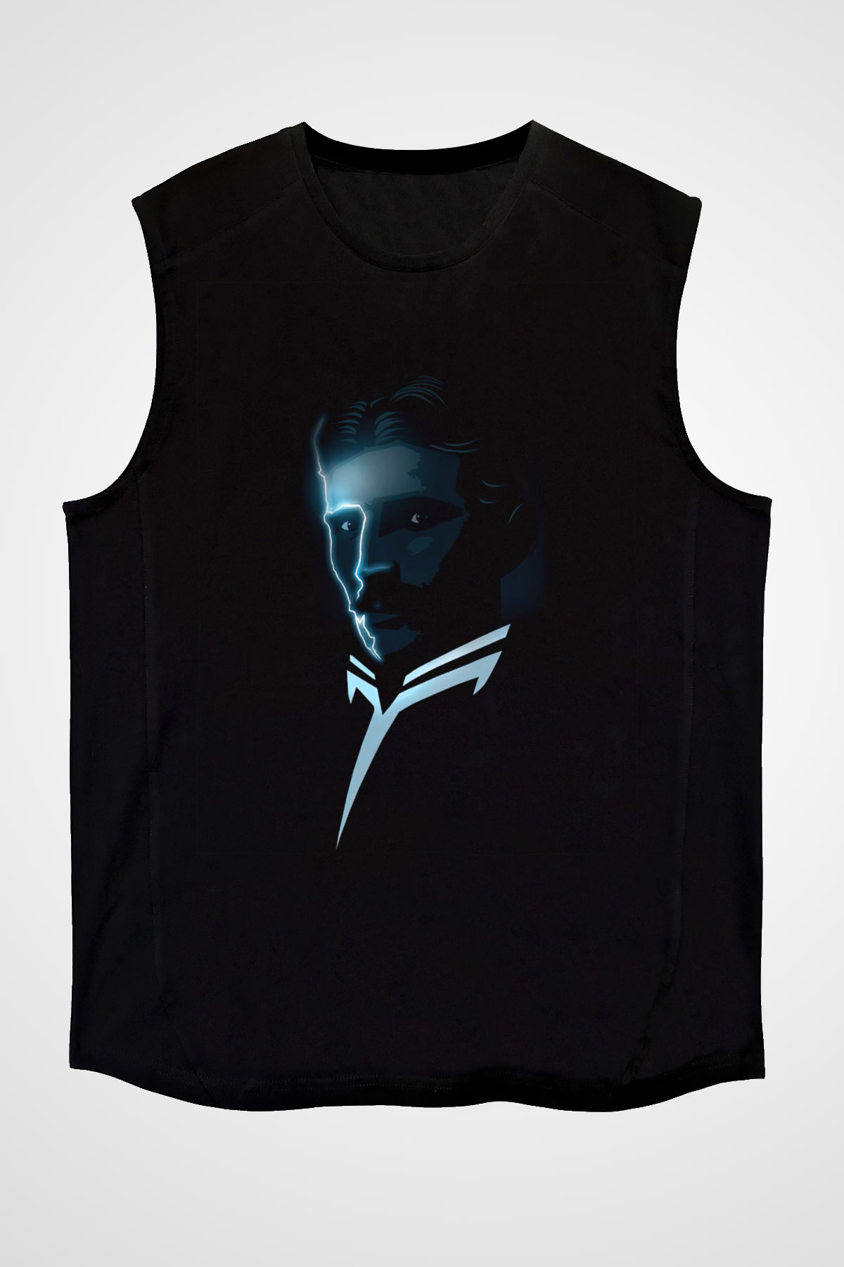 Nikola Tesla Akım Baskılı Unisex Siyah Kolsuz Tişört