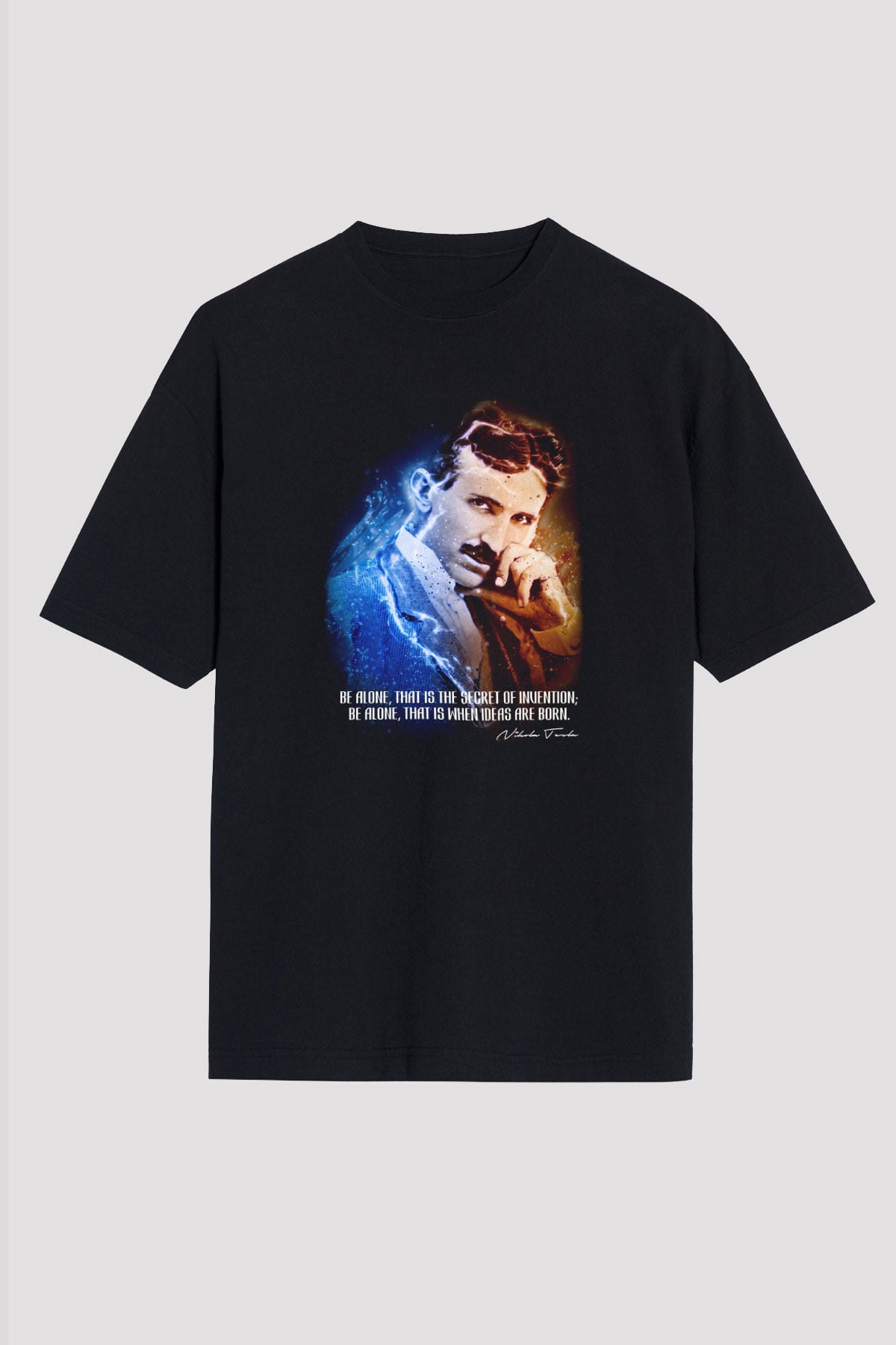 Nikola Tesla Alıntı Baskılı Unisex Oversize Tişört - Tshirt