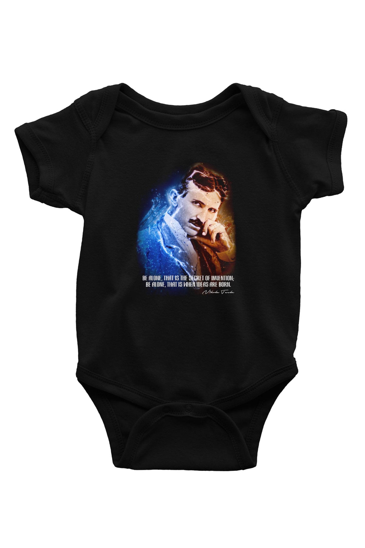 Nikola Tesla Alıntı Baskılı Unisex  Siyah Bebek Body - Zıbın