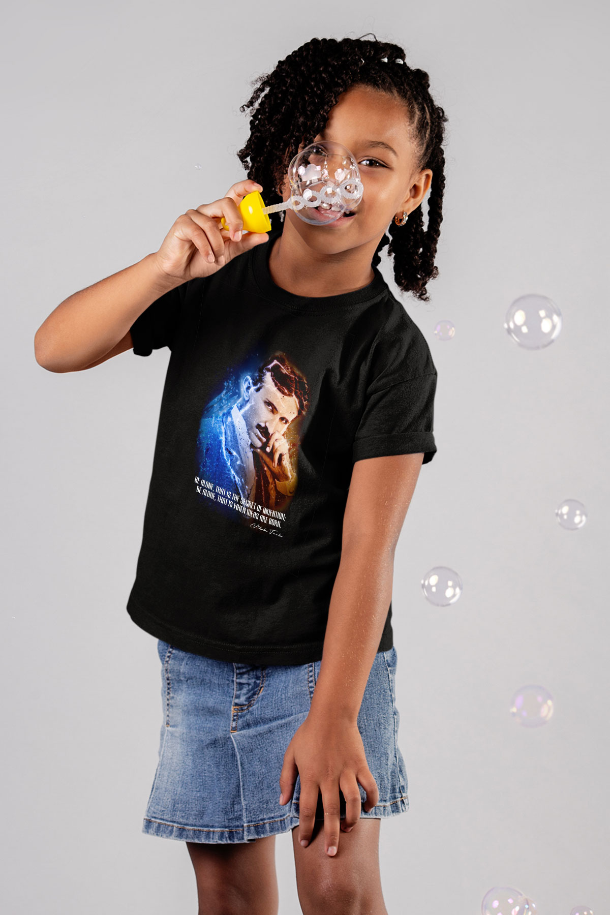 Nikola Tesla Alıntı Baskılı Unisex Siyah Çocuk Tişörtü - Tshirt