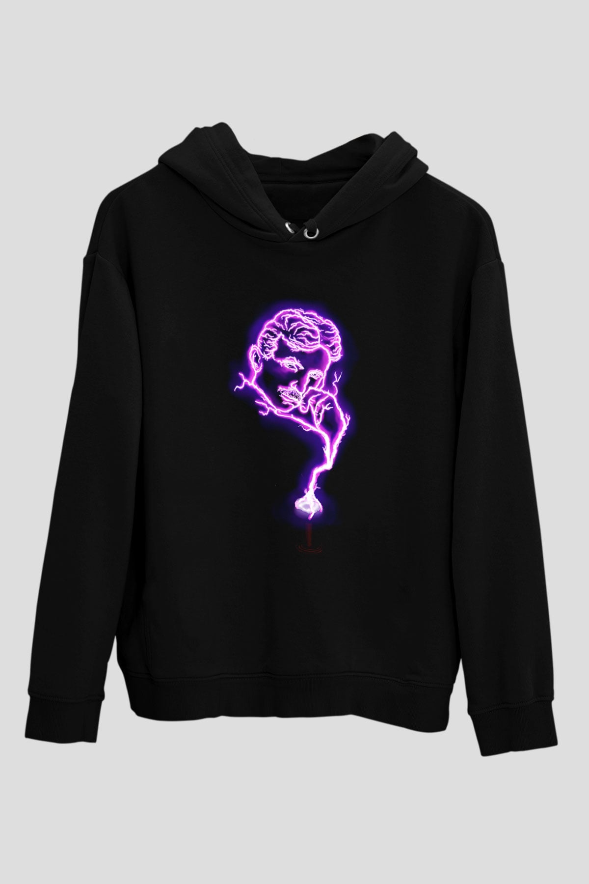 Nikola Tesla Elektrik Baskılı Unisex Siyah Hoodie