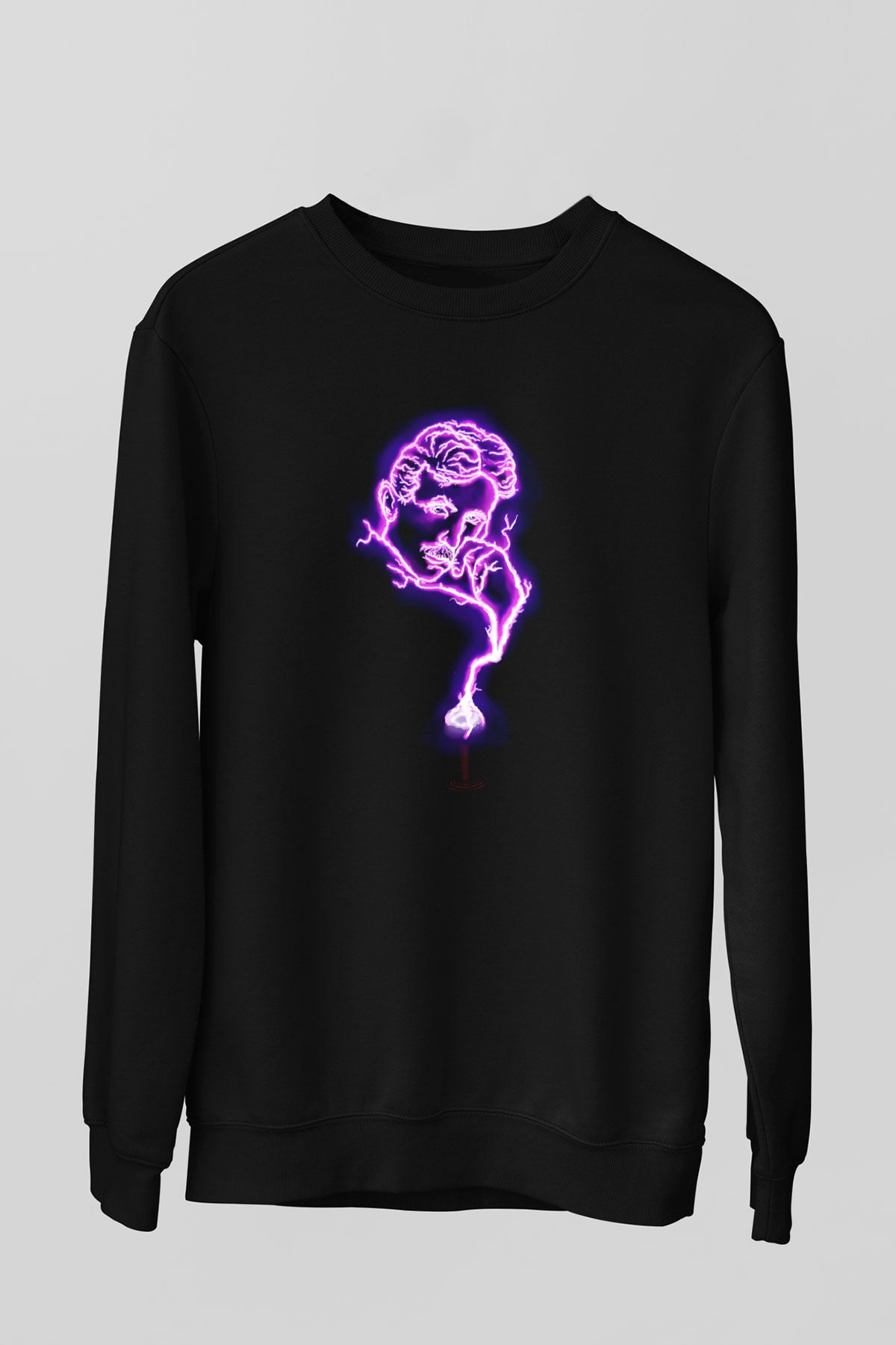 Nikola Tesla Elektrik Baskılı Unisex Siyah Sweatshirt