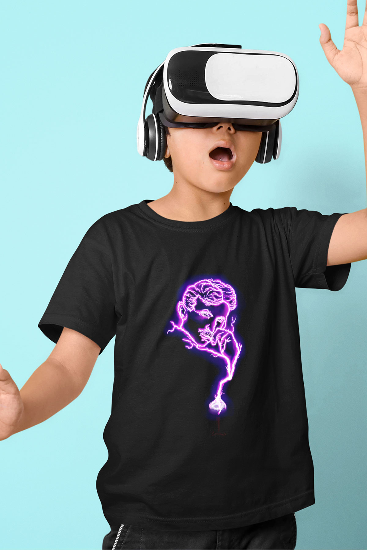 Nikola Tesla Elektrik Baskılı Unisex Siyah Çocuk Tişört