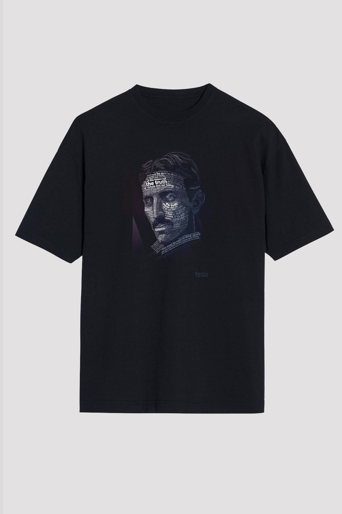 Nikola Tesla Tipografi Baskılı Unisex Oversize Tişört - Tshirt