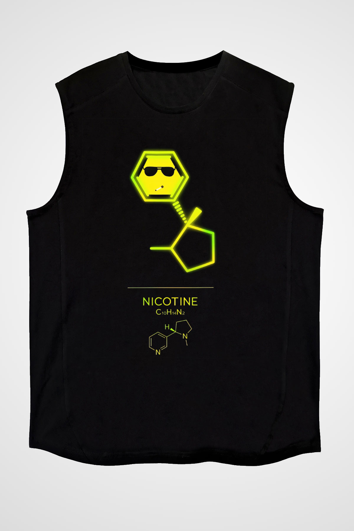 Nikotin Baskılı Unisex Kolsuz Siyah Tişört - Tshirt