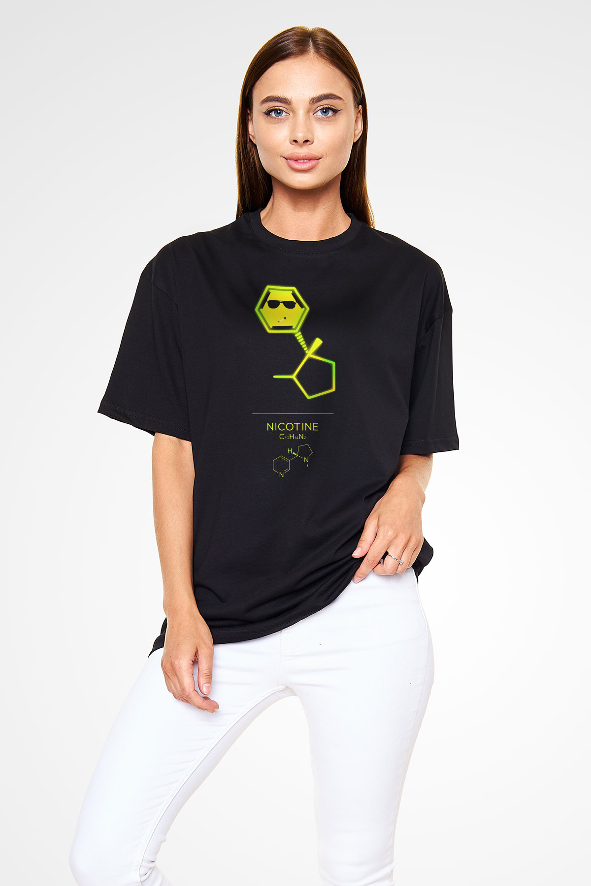 Nikotin Baskılı Unisex Oversize Tişört - Tshirt