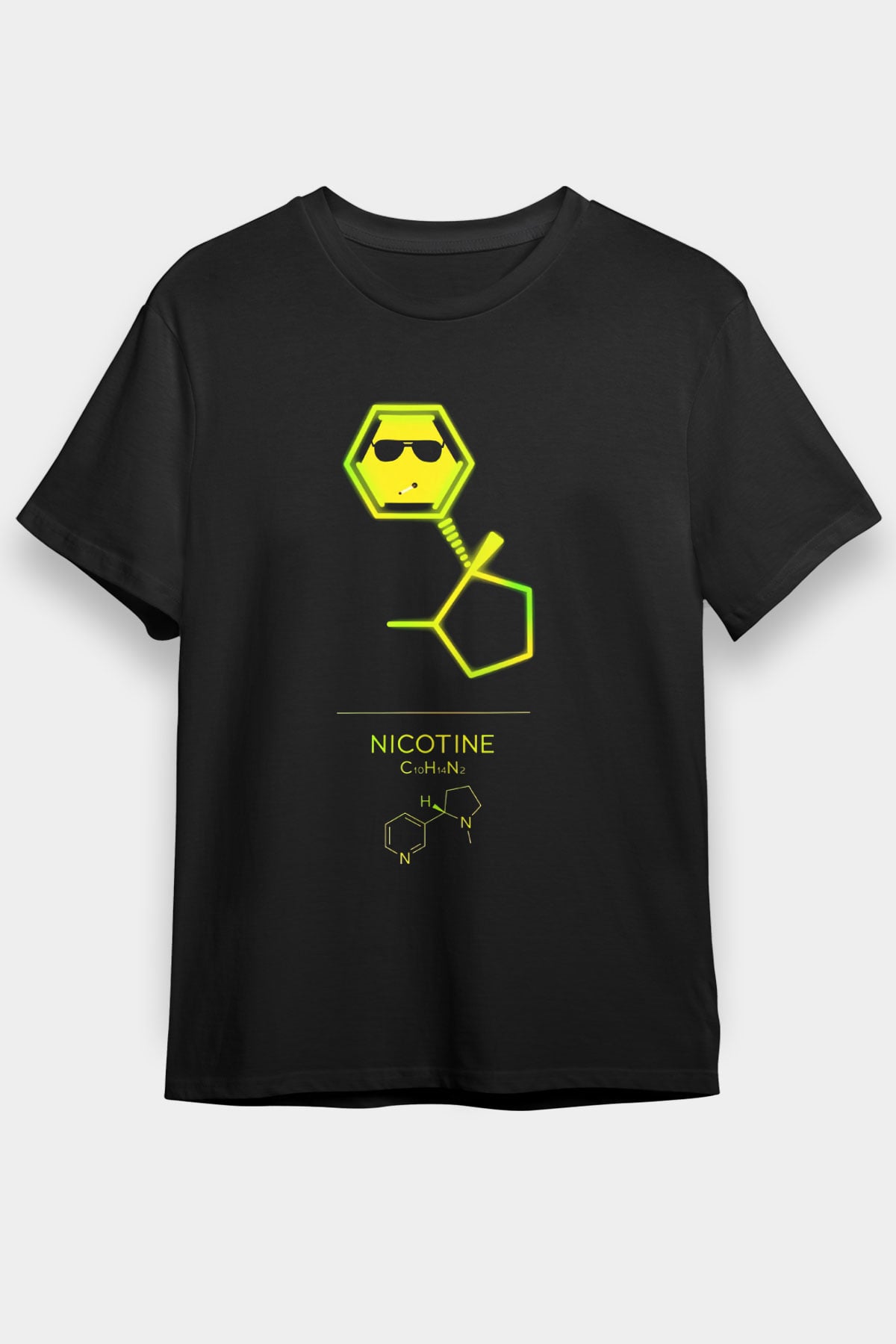 Nikotin Baskılı Unisex Siyah Tişört - Tshirt