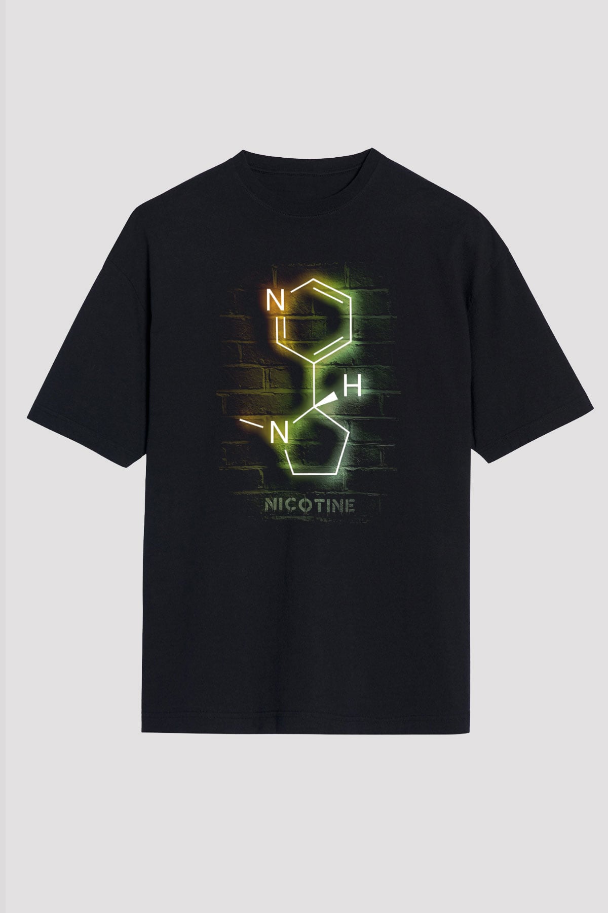 Nikotin Molekülü Baskılı Unisex Oversize Tişört - Tshirt