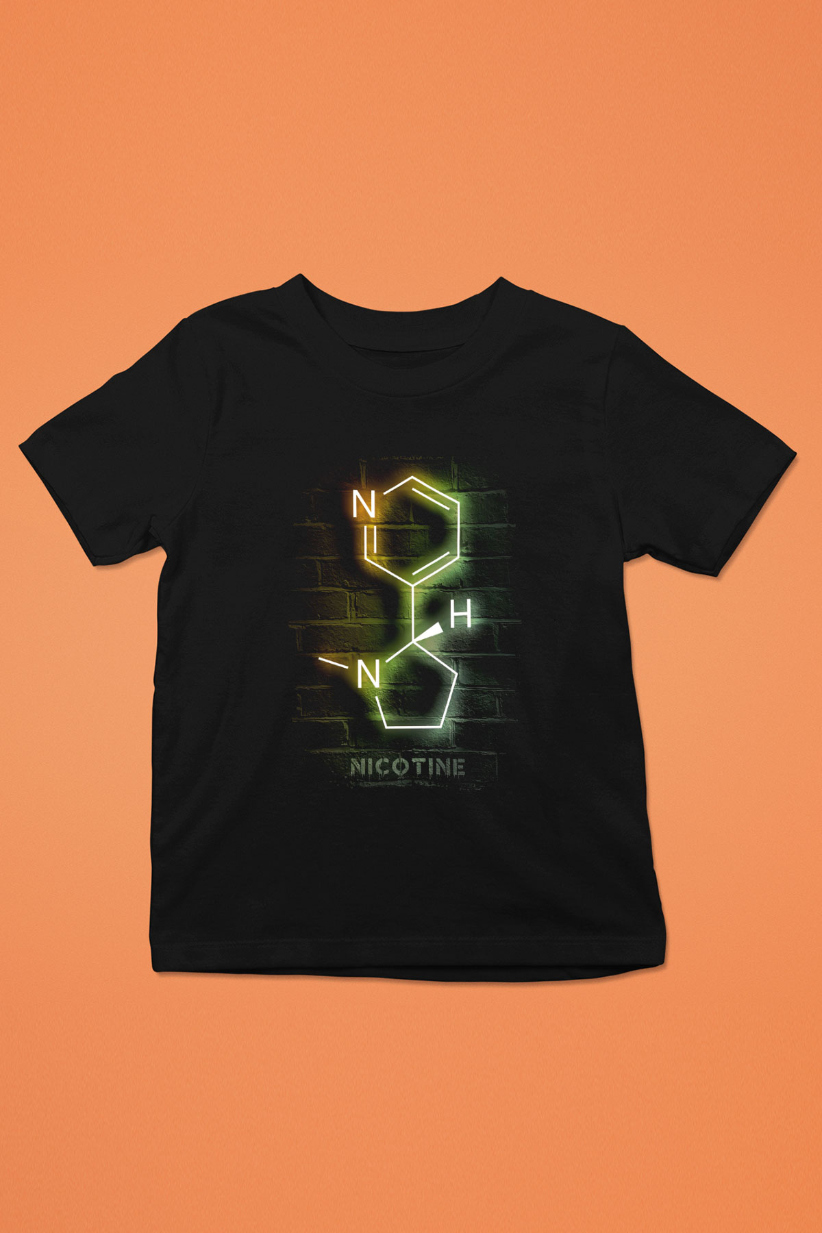 Nikotin Molekülü Baskılı Unisex Siyah Çocuk Tişörtü - Tshirt