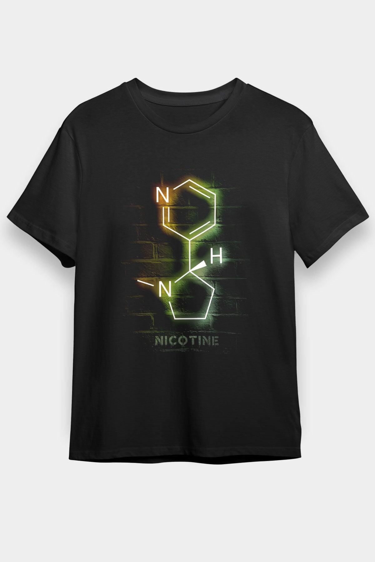Nikotin Molekülü Baskılı Unisex Siyah Tişört - Tshirt