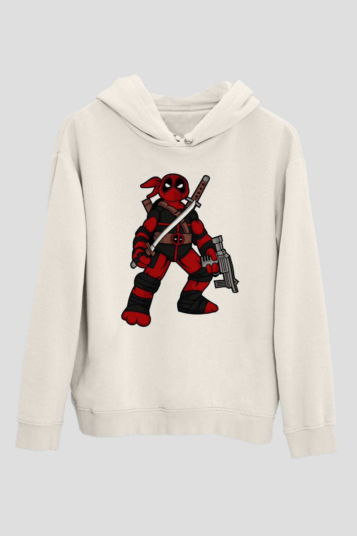 Ninja Deadpool Baskılı Beyaz Unisex Hoodie