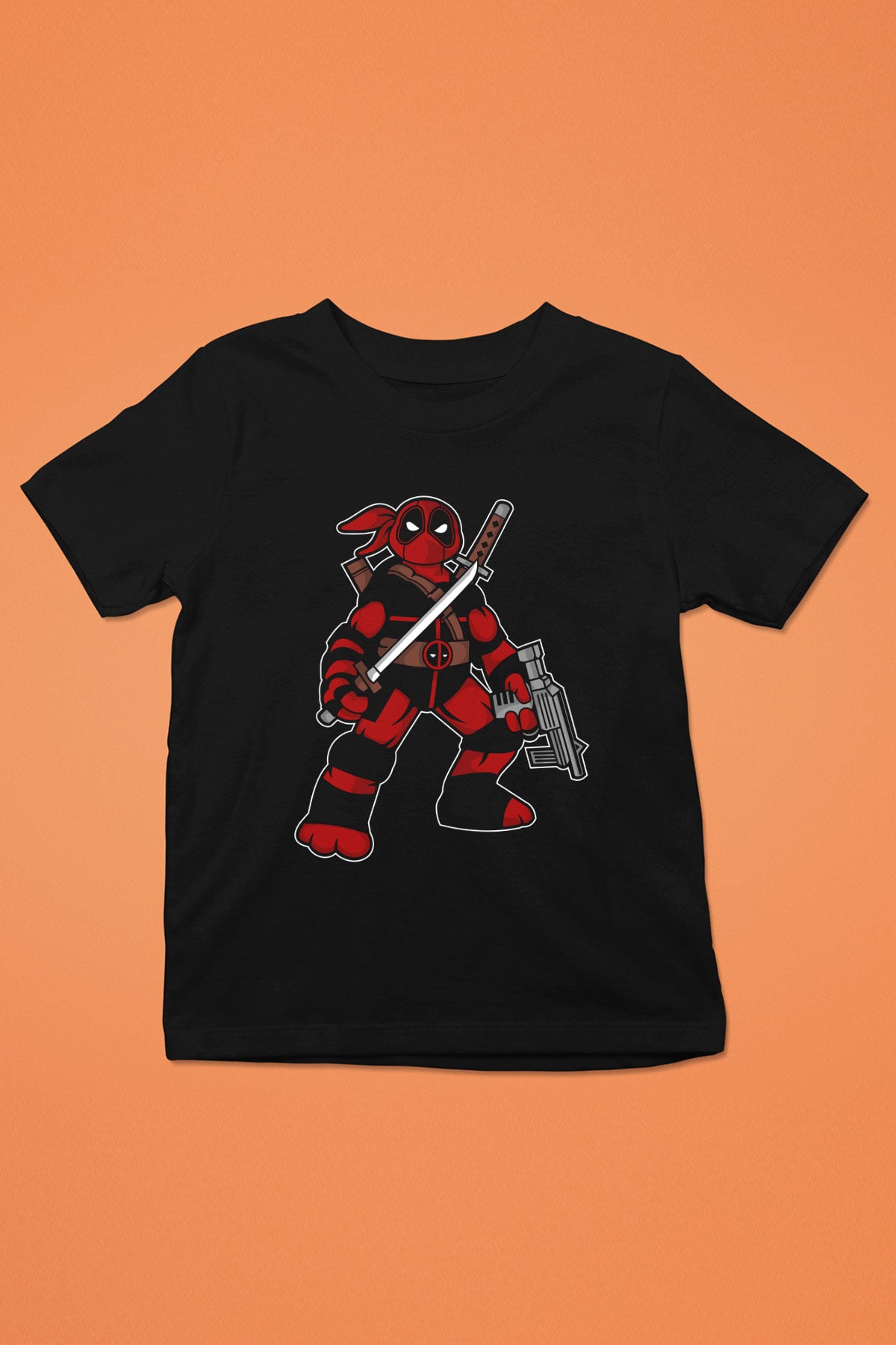 Ninja Deadpool Baskılı Siyah Çocuk Unisex Tişört