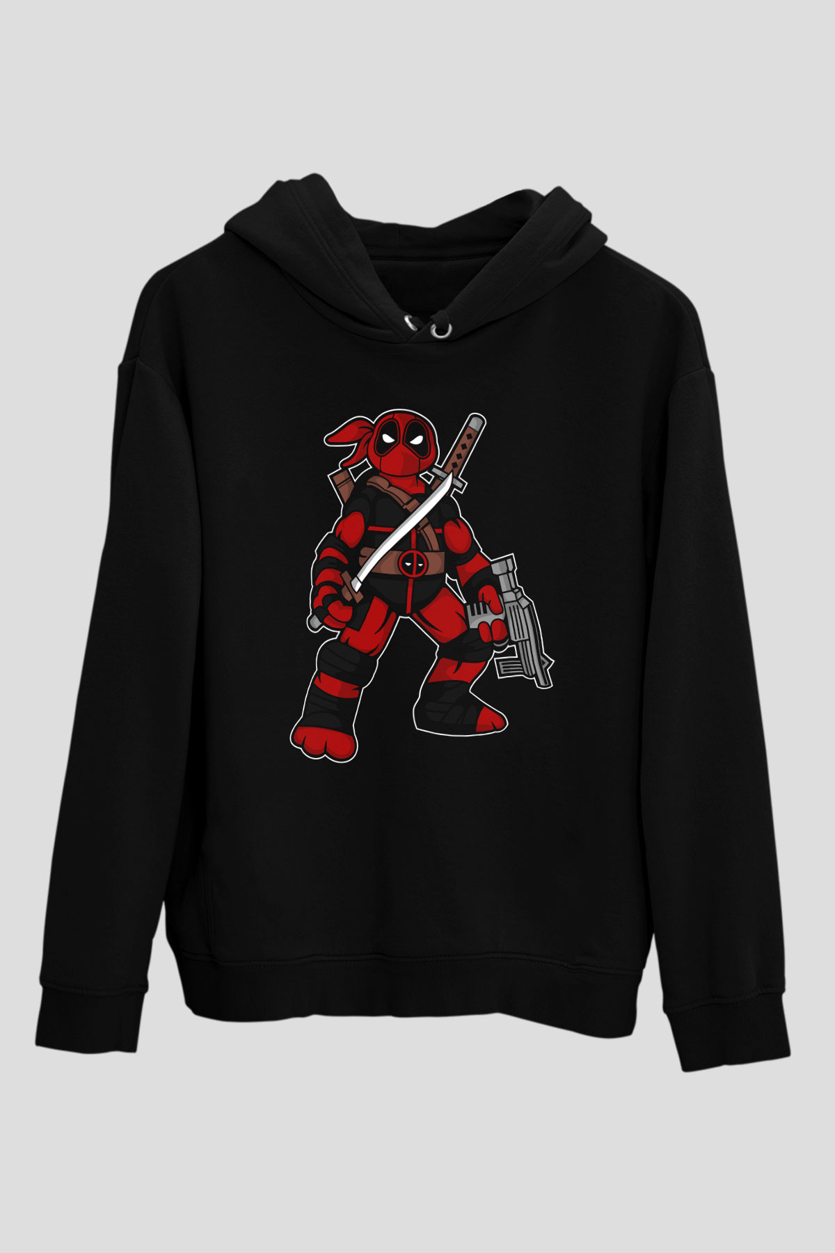 Ninja Deadpool Baskılı Siyah Unisex Hoodie