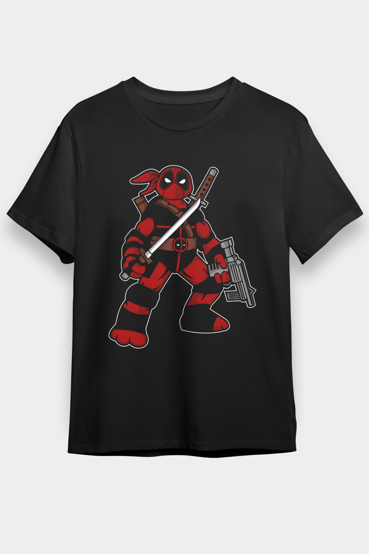 Ninja Deadpool Baskılı Siyah Unisex Tişört