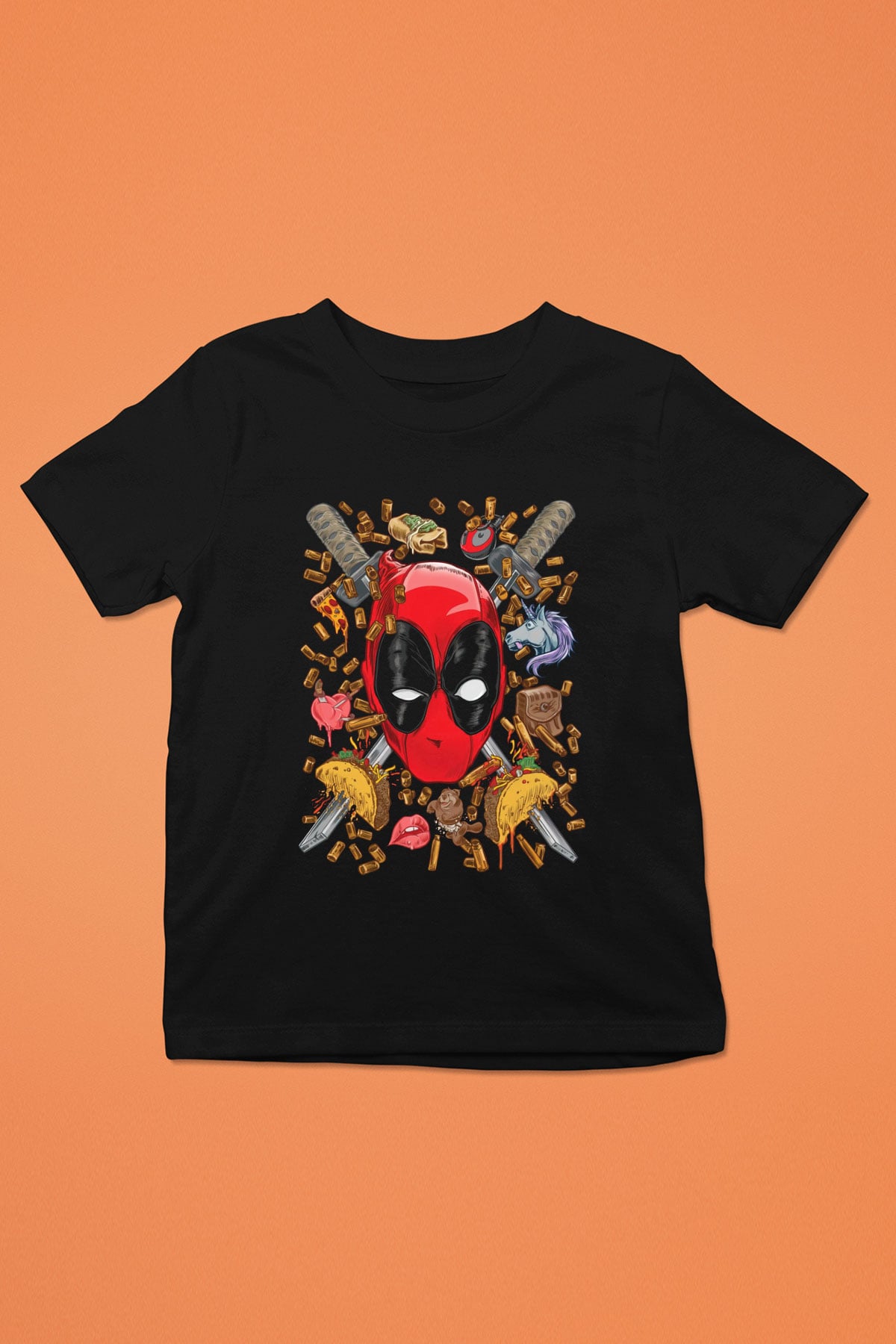 Ninja Deadpool Baskılı Unisex Siyah  Çocuk Tişört