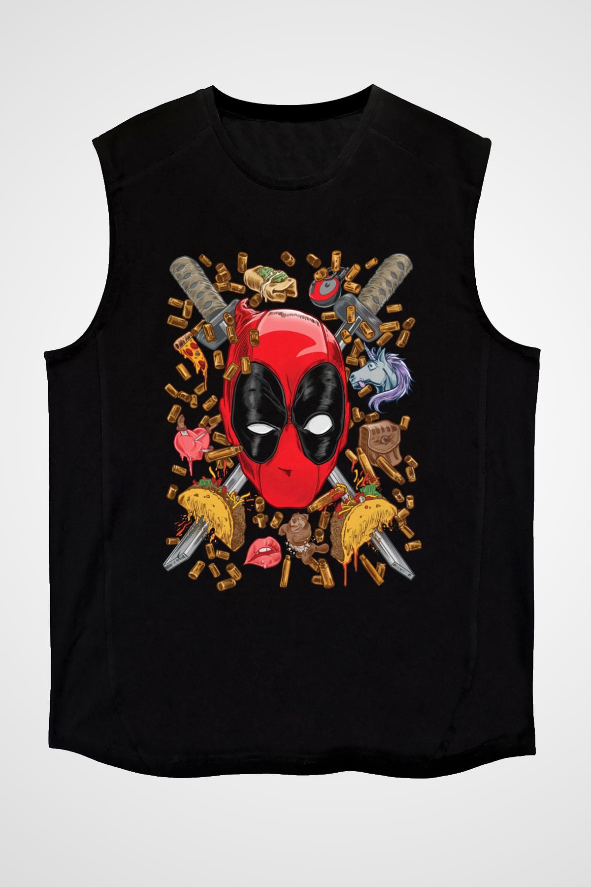 Ninja Deadpool Baskılı Unisex Siyah  Kolsuz Tişört