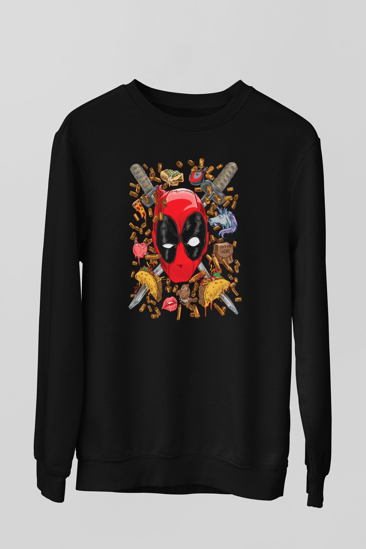 Ninja Deadpool Baskılı Unisex Siyah  Sweatshirt