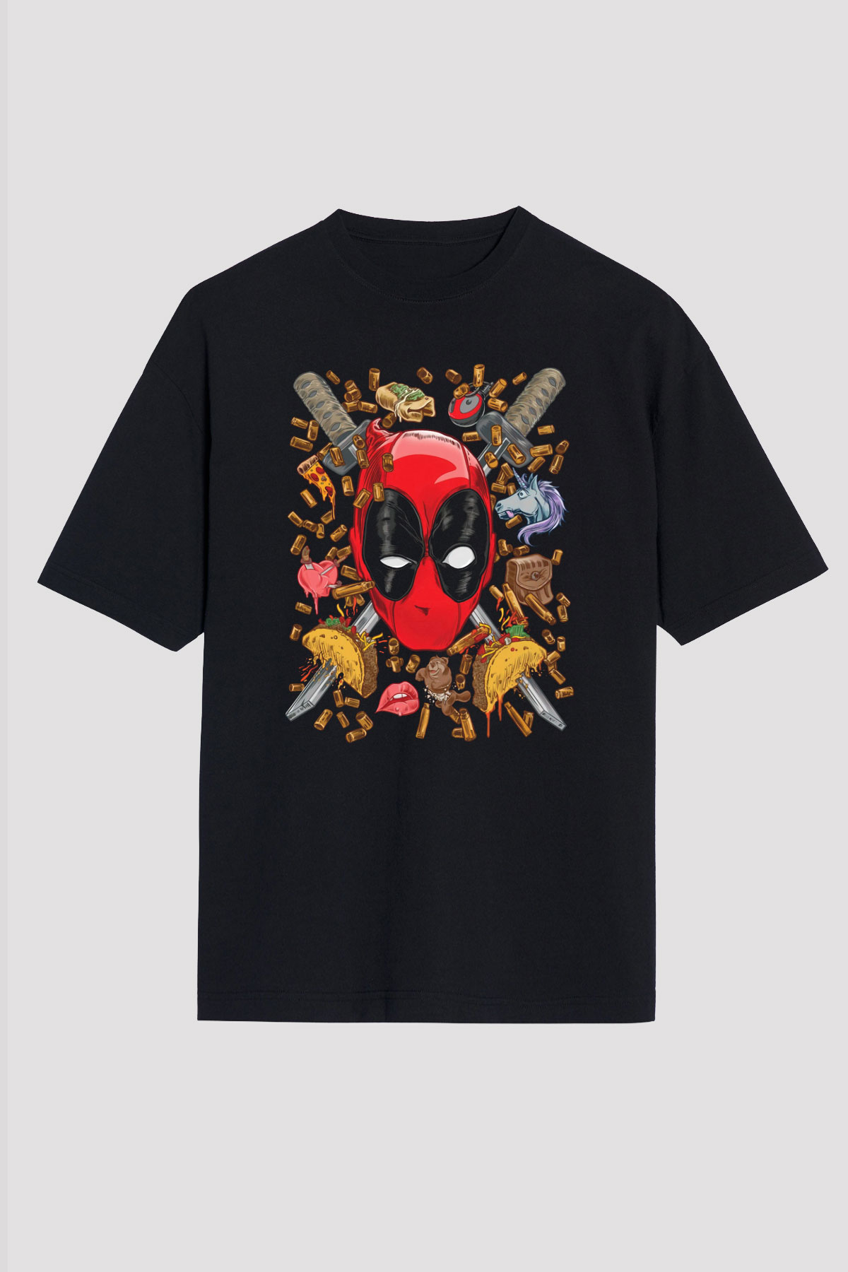 Ninja Deadpool Baskılı Unisex Siyah Tişört