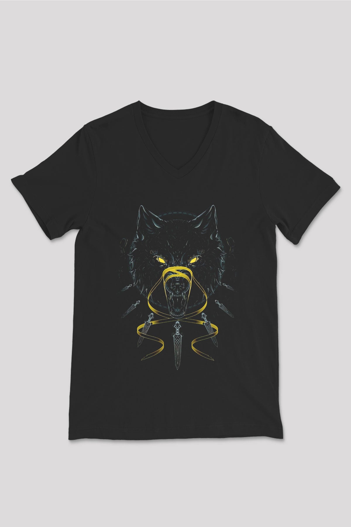 Ninja Kurt Baskılı Unisex Siyah  V Yaka Tişört