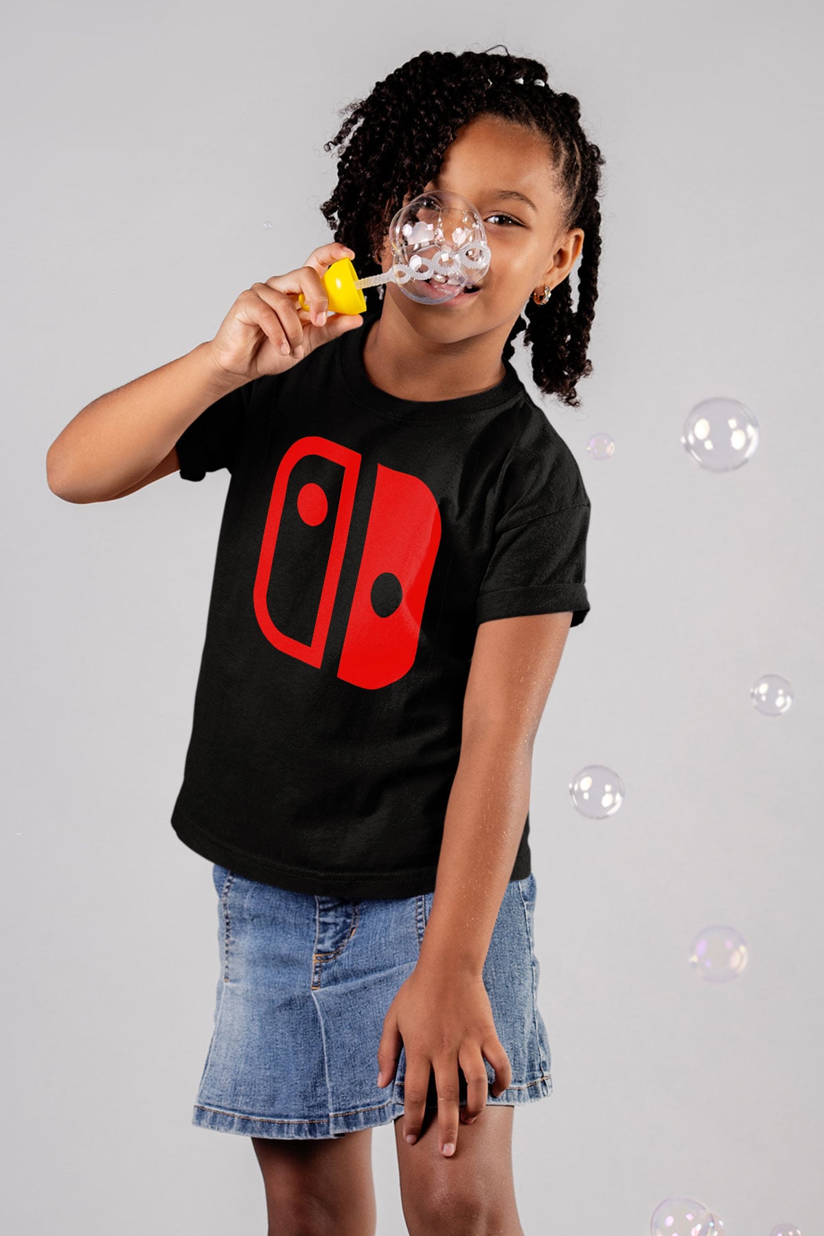 Nintendo Baskılı Siyah Unisex Çocuk Tişört