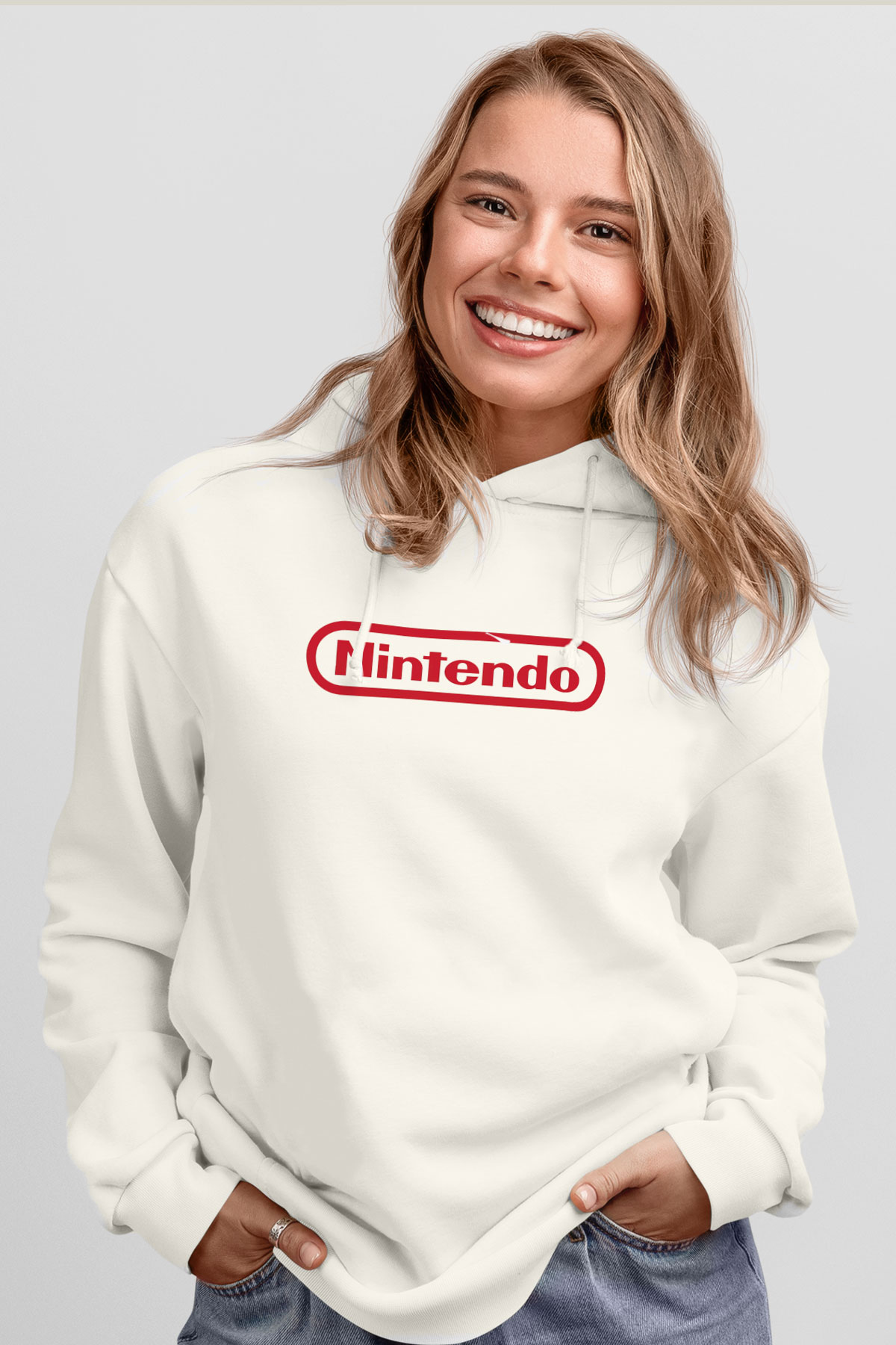 Nintendo Beyaz Unisex Kapşonlu Sweatshirt