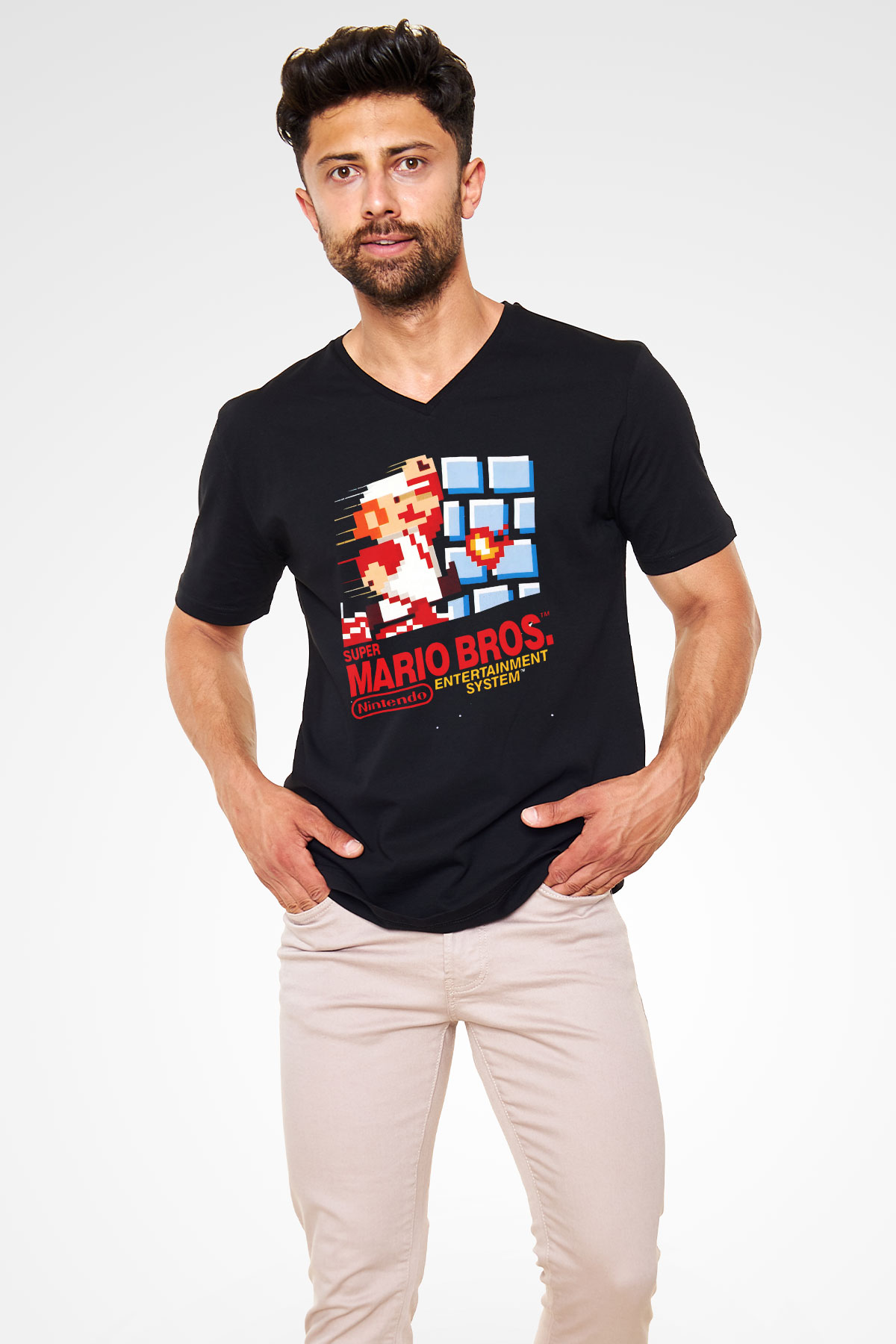 Nintendo Siyah Unisex V Yaka Tişört