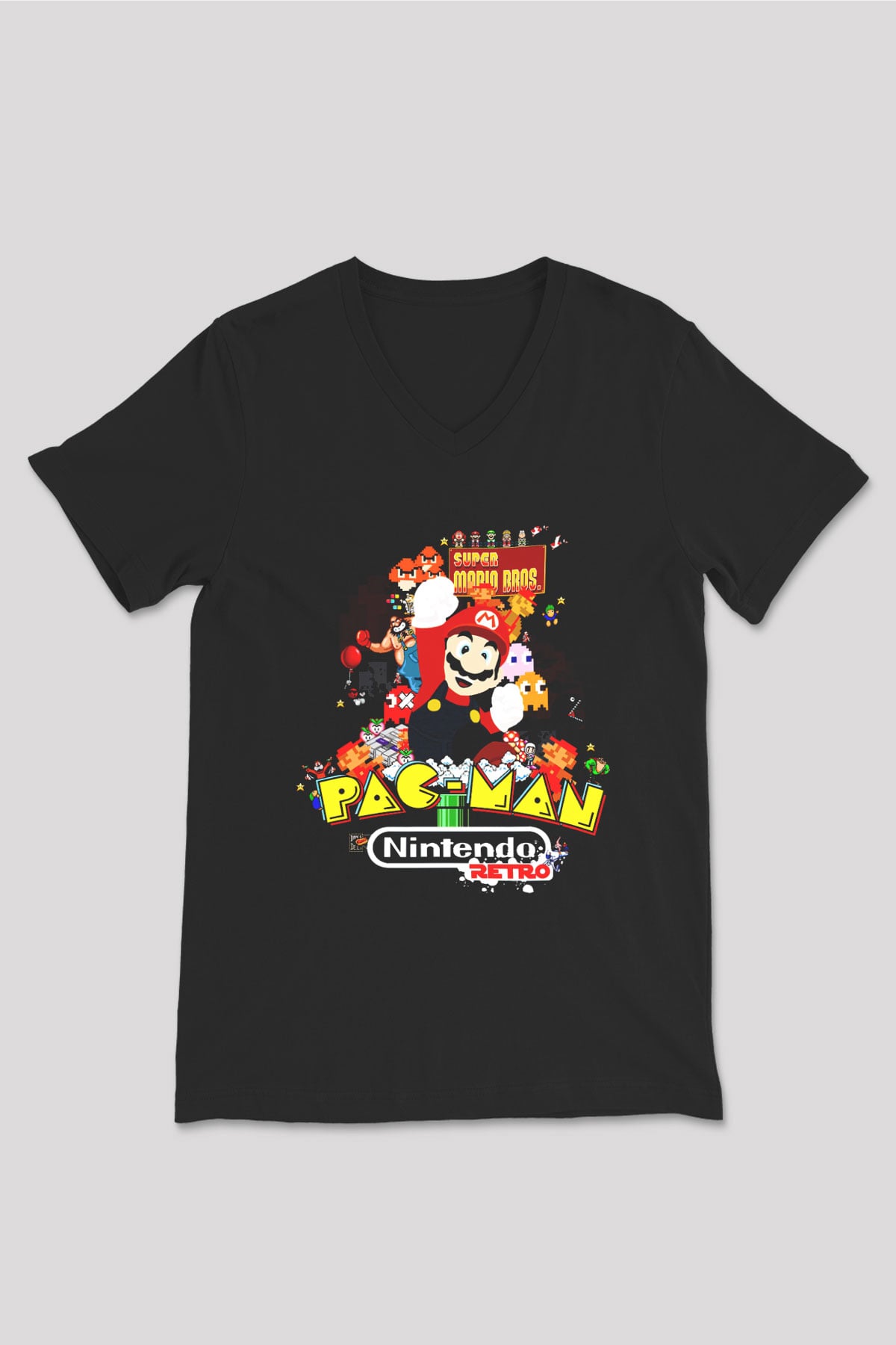 Nintendo Siyah Unisex V Yaka Tişört