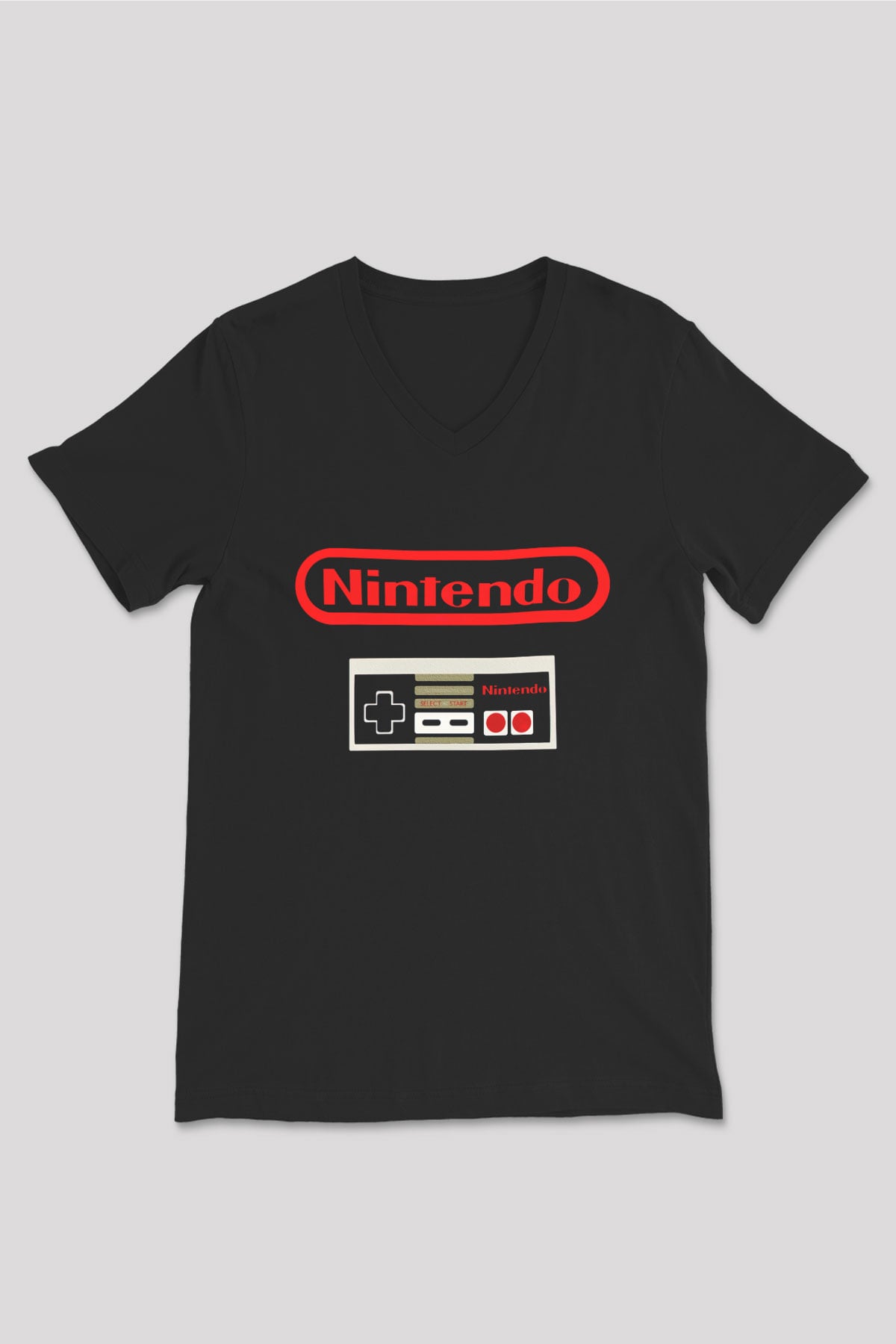 Nintendo Siyah Unisex V Yaka Tişört T-Shirt