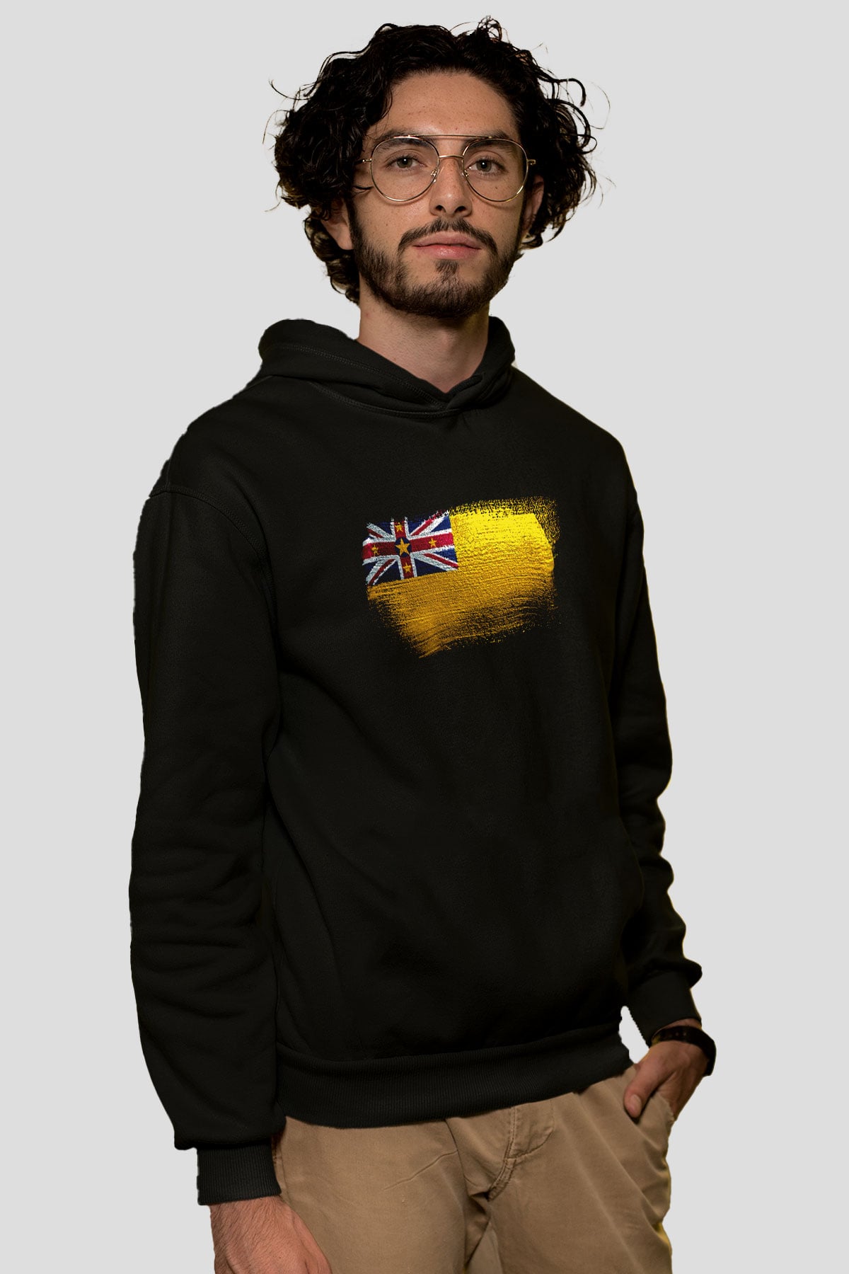 Niue Bayrağı Baskılı Unisex Siyah Kapüşonlu Sweatshirt