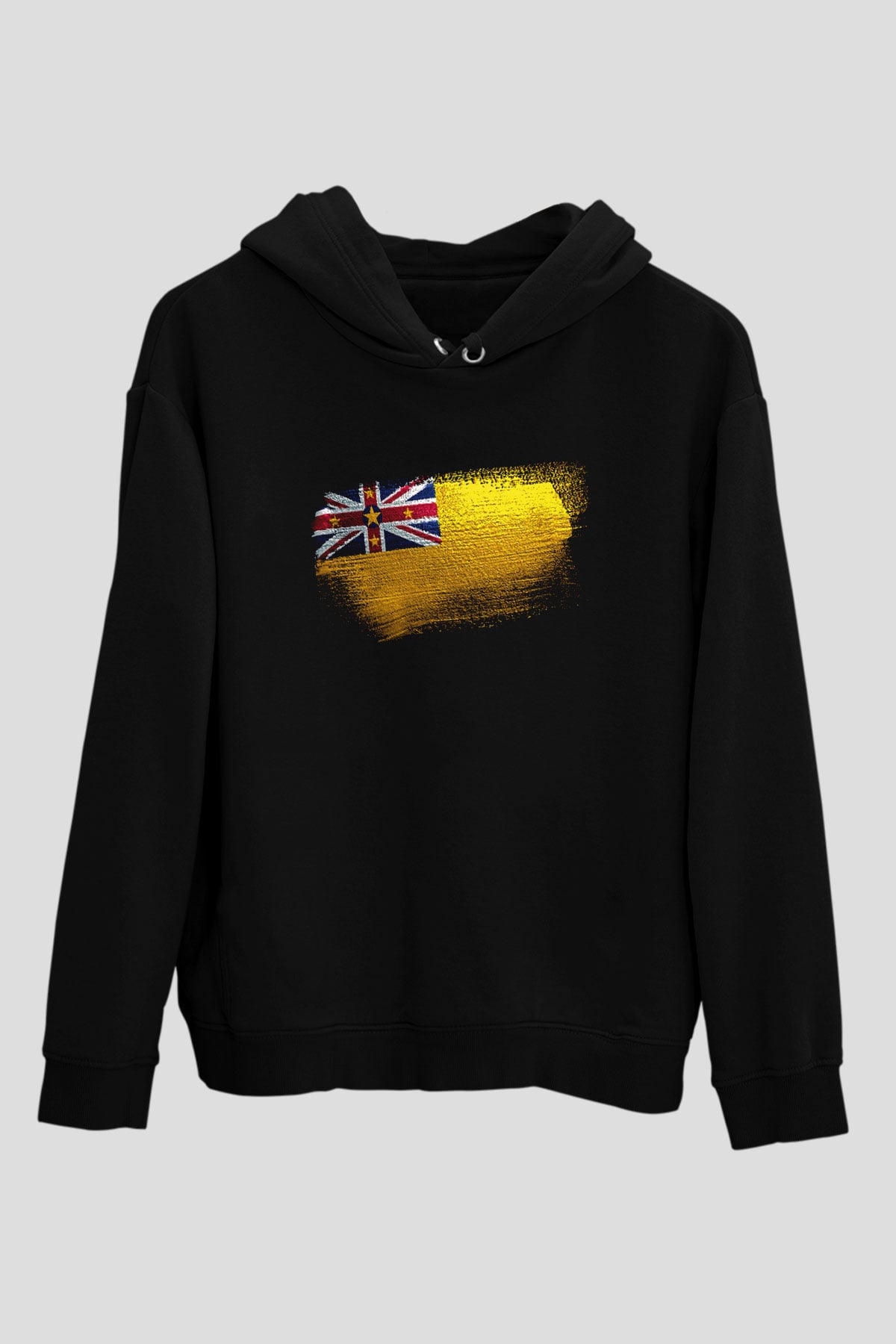 Niue Bayrağı Baskılı Unisex Siyah Kapüşonlu Sweatshirt