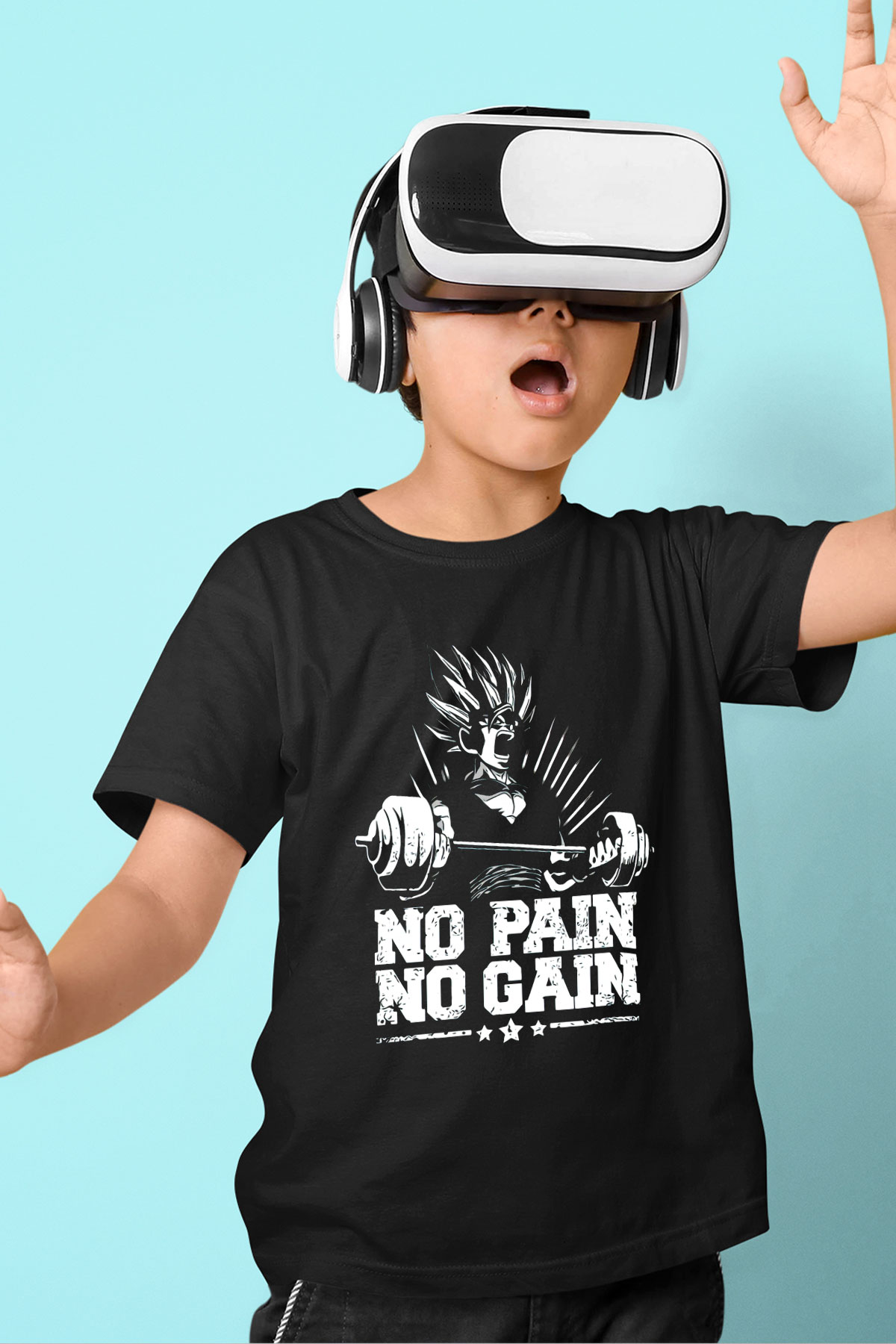 No Pain No Gain Baskılı Unisex Siyah  Çocuk Tişört