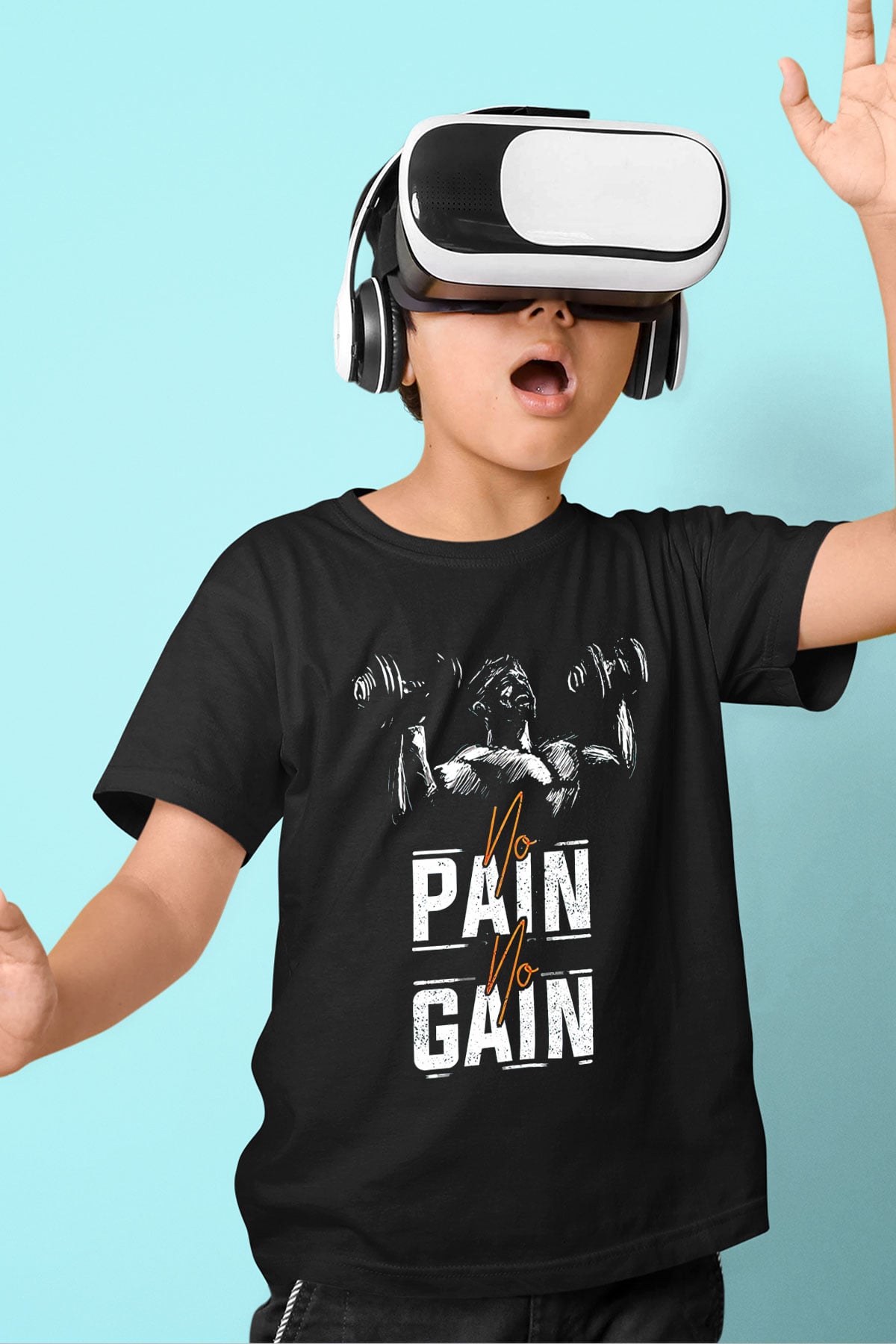 No pain No gain Baskılı Unisex Siyah  Çocuk Tişört
