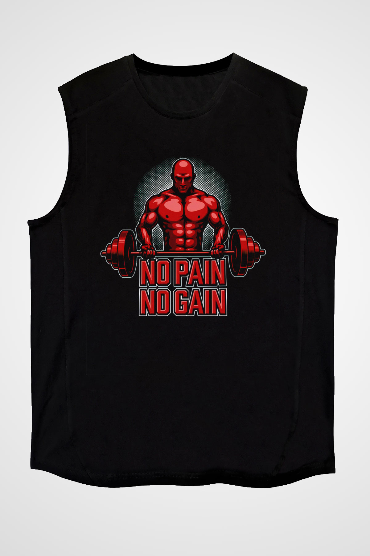 No Pain No Gain Baskılı Unisex Siyah  Kolsuz Tişört