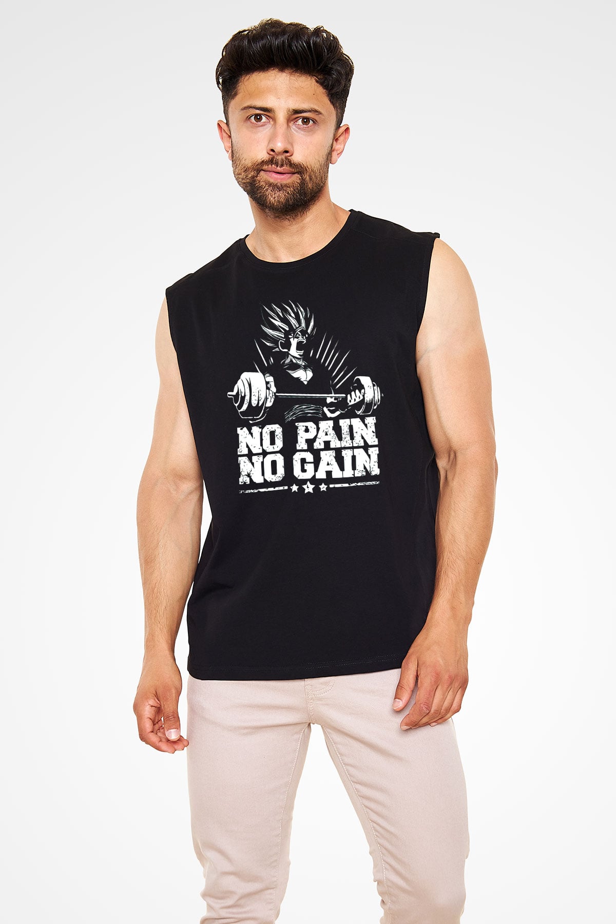 No Pain No Gain Baskılı Unisex Siyah  Kolsuz Tişört